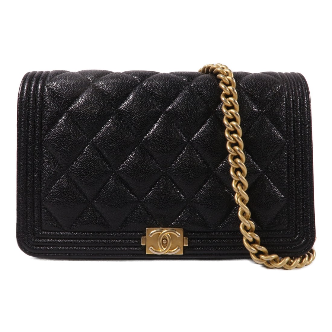 CHANEL WOC Wallet On Chain Black Calfskin Shoulder Bag CC GHW: CHANEL WOC Wallet On Chain Black Calfskin Shoulder Bag CC GHW Chanel Wallet on Chain shoulder bag in black calfskin leather with CC GHW styling. Designed for women, this shoulder bag features a compac