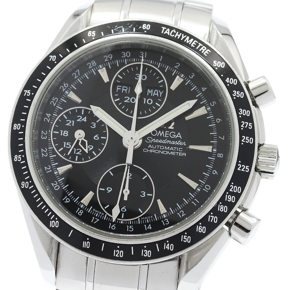 OMEGA Speedmaster 3220.50 automatic chronograph mens wristwatch: OMEGA Speedmaster 3220.50 automatic chronograph mens wristwatch Omega Speedmaster Triple Calendar Chronograph automatic men's wristwatch with a black dial and stainless steel case and bracelet. This r