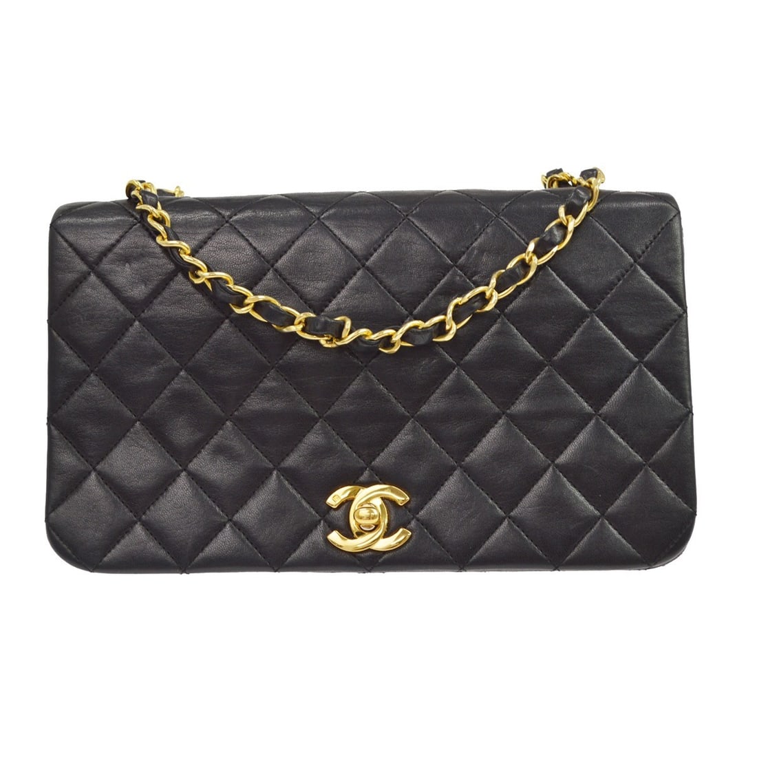 Chanel Vintage Full Flap Black Leather Shoulder Bag: Chanel Vintage Full Flap Black Leather Shoulder Bag Vintage Chanel Full Flap bag in black quilted lambskin leather. Made in France, this piece features the classic structured silhouette and remains in