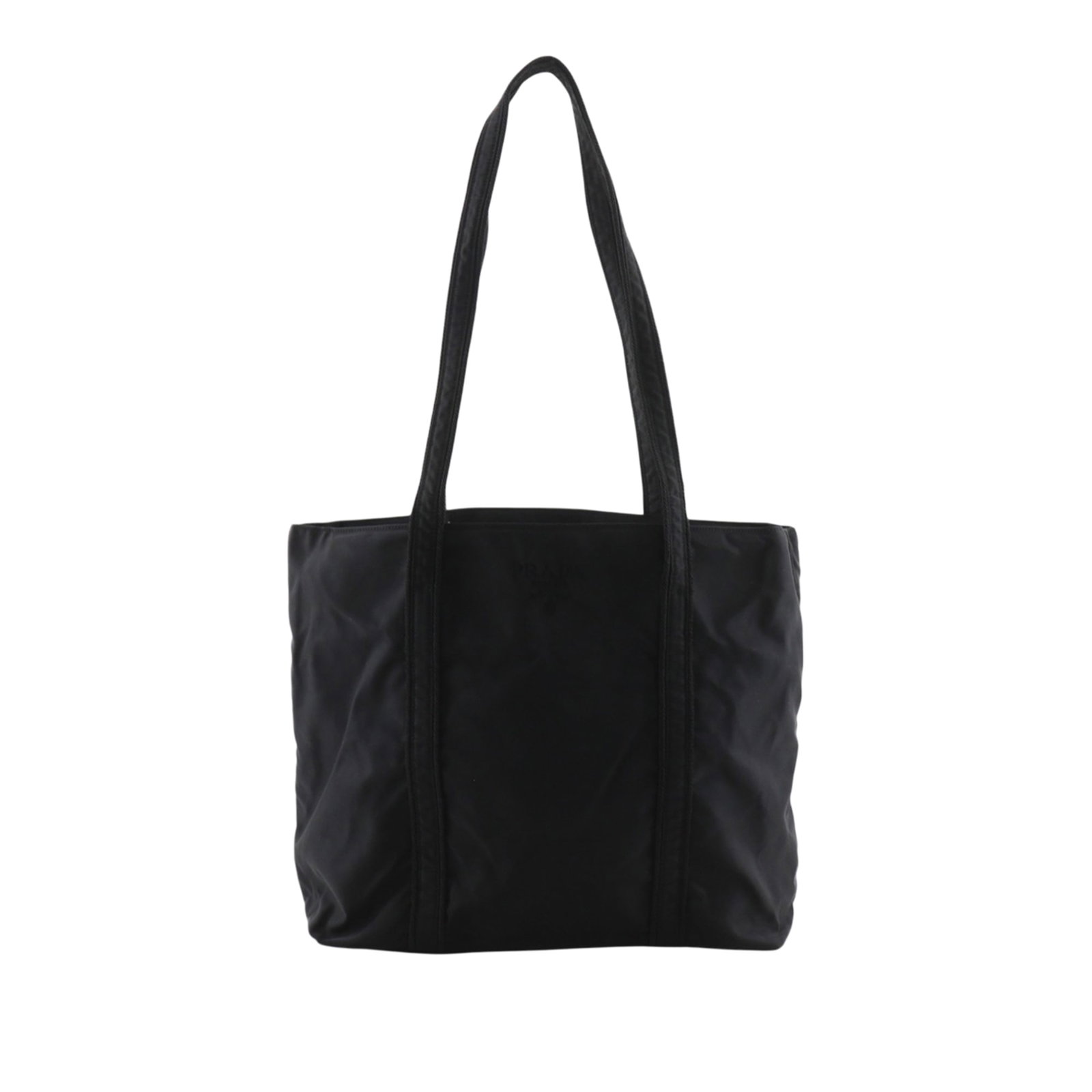 Prada Tessuto black nylon tote bag from Italy: Prada Tessuto black nylon tote bag from Italy Prada Tessuto Tote in black fabric with a nylon body, flat straps, and an open top featuring zip and slip compartments. The interior includes a zip pocket