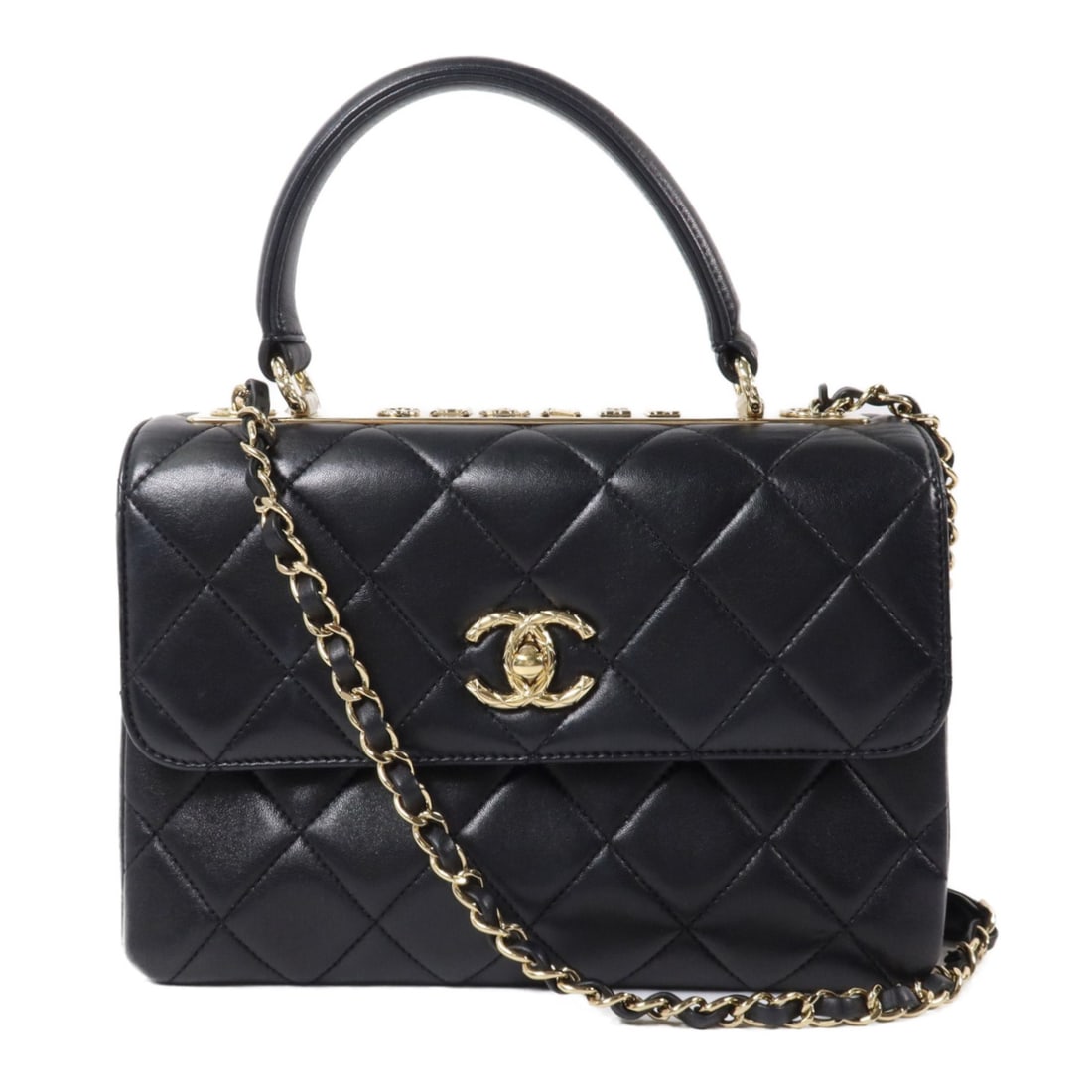 CHANEL Trendy CC A92236 2 Way Shoulder Bag Black Lambskin: CHANEL Trendy CC A92236 2 Way Shoulder Bag Black Lambskin Chanel Trendy CC 2-way shoulder bag in black lambskin leather with the signature CC design and GHW. Made for women, this structured bag featur