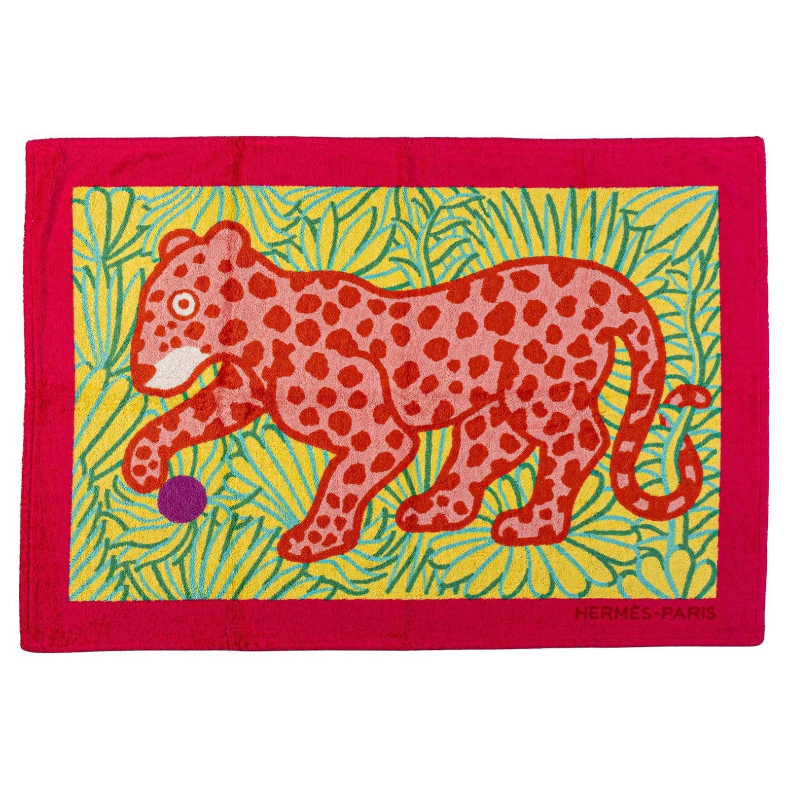 Hermes Jeux Dans la Jungle Beach Towel 100% Cotton 26x38 In: Hermes Jeux Dans la Jungle Beach Towel 100% Cotton 26x38 In Experience luxury with this stunning Hermes beach towel featuring the vibrant 'Jeux Dans la Jungle' print. Crafted from 100% cotton terry cl