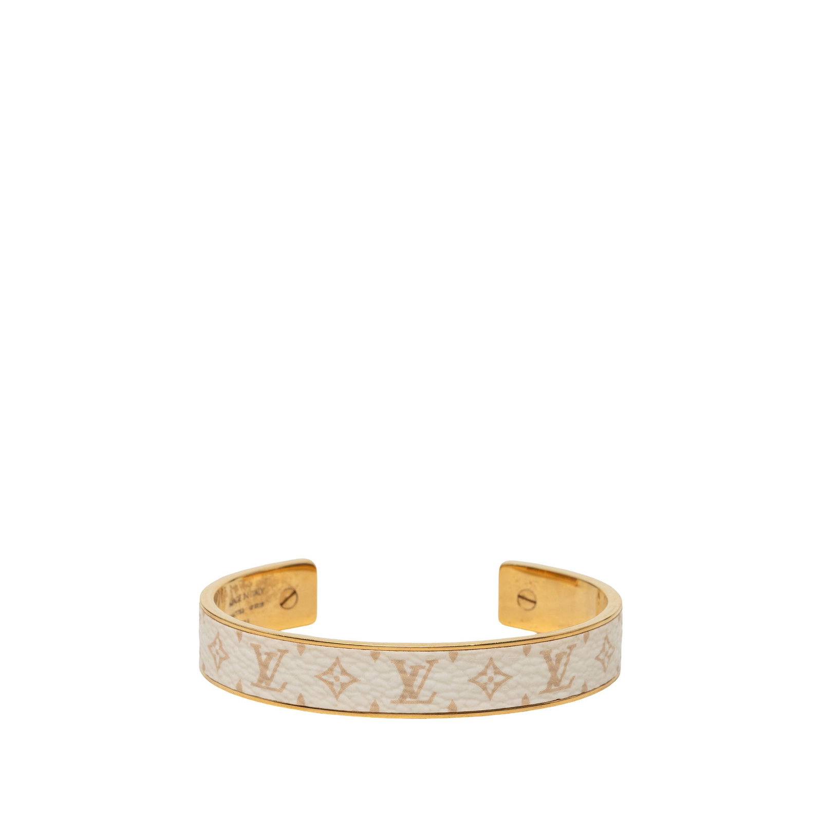 Louis Vuitton Monogram Jonc Cuff Bracelet Gold Tone Fabric: Louis Vuitton Monogram Jonc Cuff Bracelet Gold Tone Fabric Louis Vuitton Monogram Jonc cuff bracelet with a monogram canvas body and gold-tone hardware. Made in Italy, this costume jewelry piece is fi