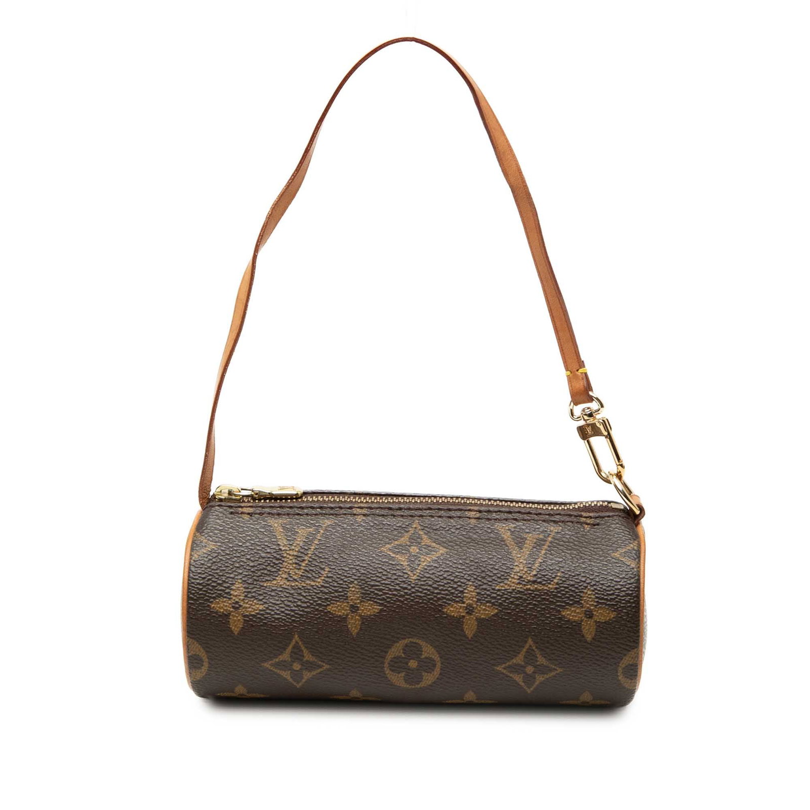 Louis Vuitton Papillon Pochette Monogram Canvas Mini Bag: Louis Vuitton Papillon Pochette Monogram Canvas Mini Bag Louis Vuitton Monogram Papillon Pochette in brown monogram canvas with leather trim. This compact pouch features a flat leather strap and a top