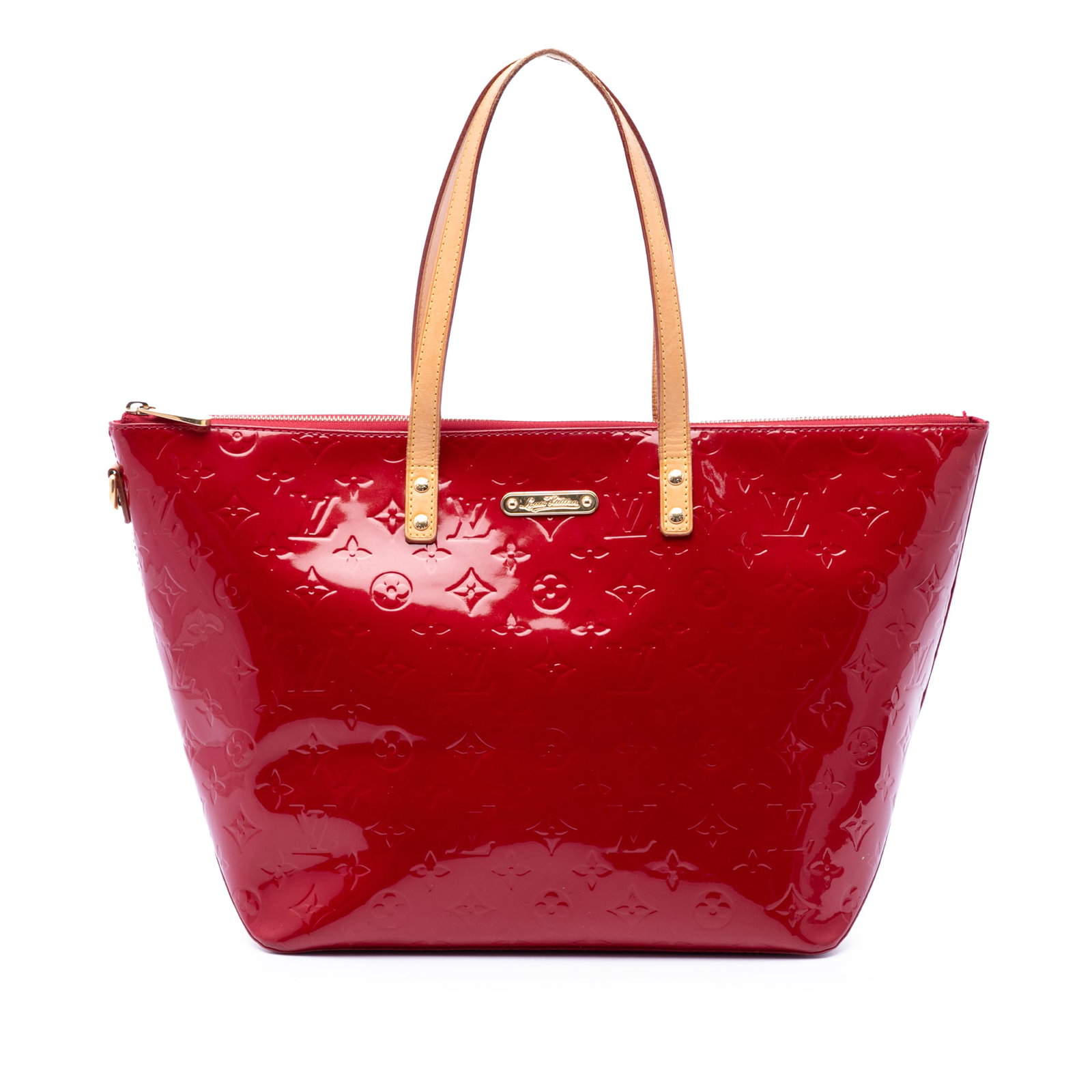 Louis Vuitton Bellevue GM Monogram Vernis Leather Tote Bag: Louis Vuitton Bellevue GM Monogram Vernis Leather Tote Bag A Louis Vuitton Bellevue GM handbag crafted in Monogram Vernis leather with flat vachetta leather straps and a top zip closure. The interior 