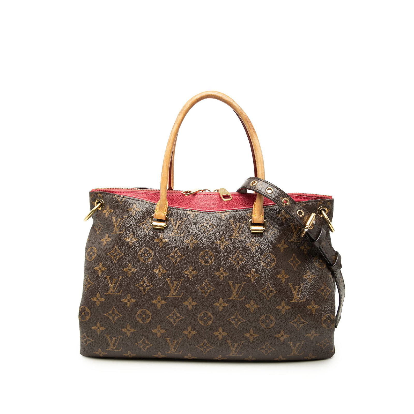 Louis Vuitton Pallas MM Monogram Satchel with Shoulder Strap: Louis Vuitton Pallas MM Monogram Satchel with Shoulder Strap Louis Vuitton Monogram Pallas MM satchel featuring a monogram canvas body, rolled leather handles, a detachable flat strap, top zip closure