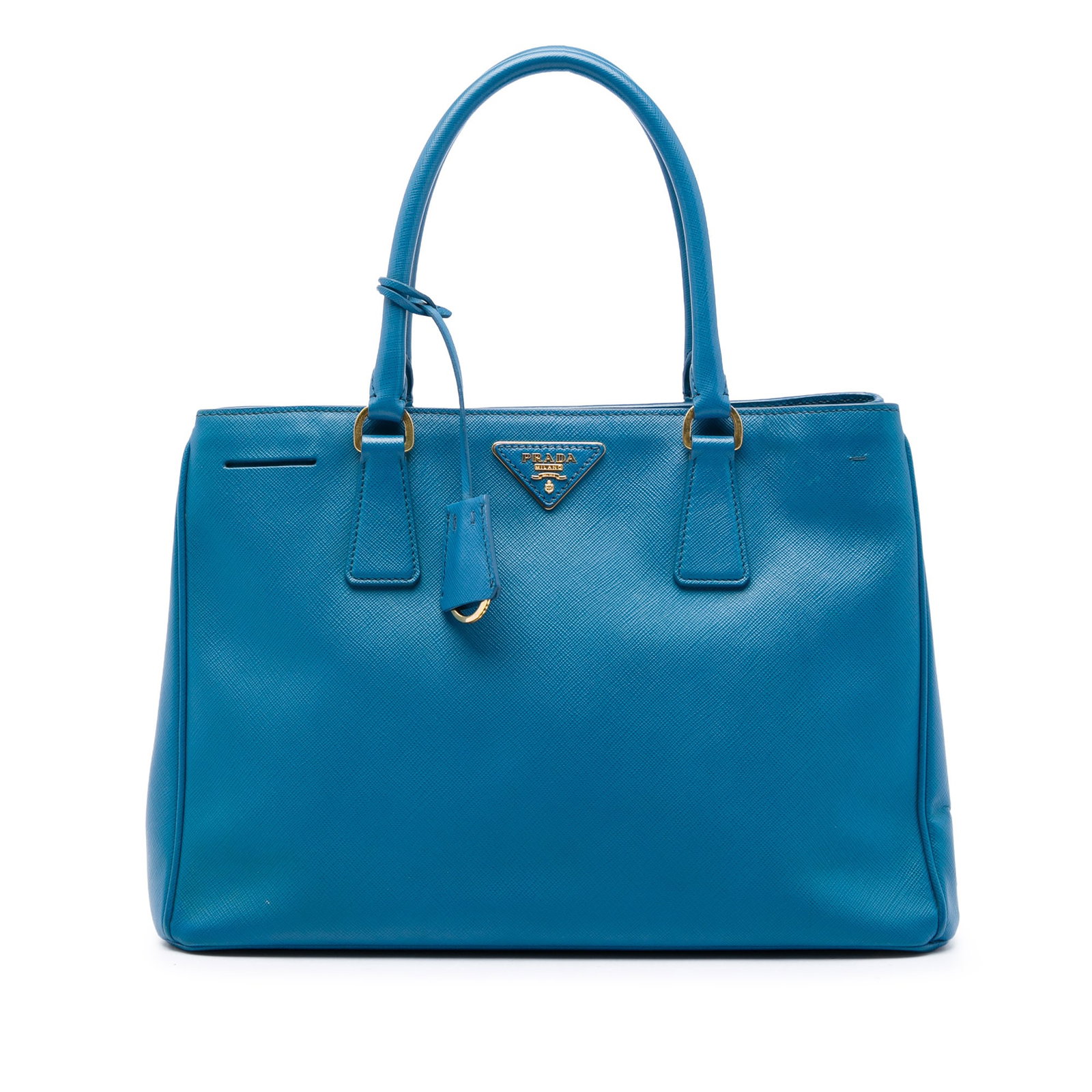 Prada Galleria Medium Saffiano Lux Leather Satchel Blue: Prada Galleria Medium Saffiano Lux Leather Satchel Blue This Prada Medium Saffiano Lux Galleria Satchel is crafted in blue saffiano leather and made in Italy. The bag features rolled leather handles, 