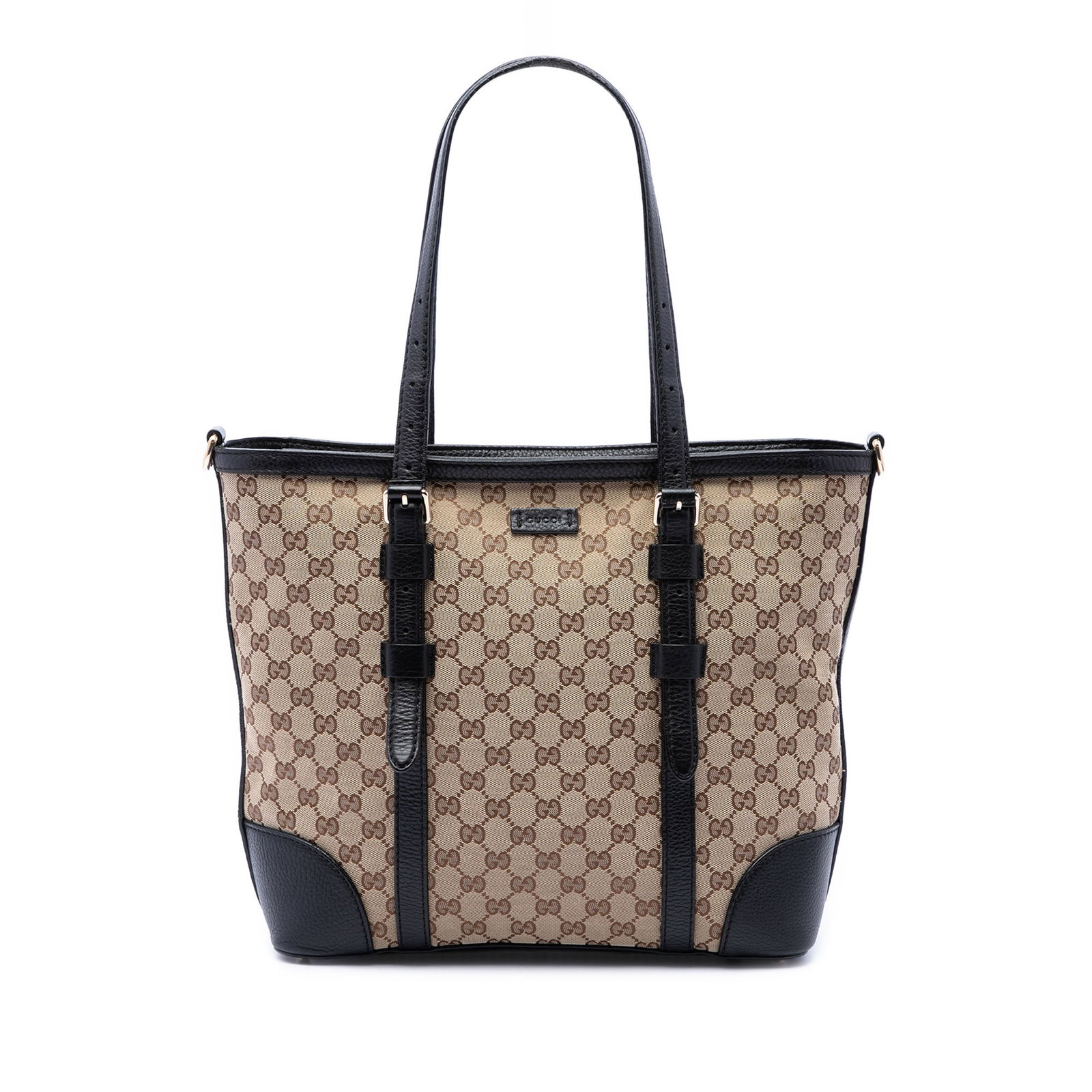 Gucci GG Canvas Satchel Tote with Leather Trim: Gucci GG Canvas Satchel Tote with Leather Trim Gucci GG Canvas Convertible Tote crafted with a canvas body and leather trim. This satchel-style bag features adjustable flat leather handles, a top zip 