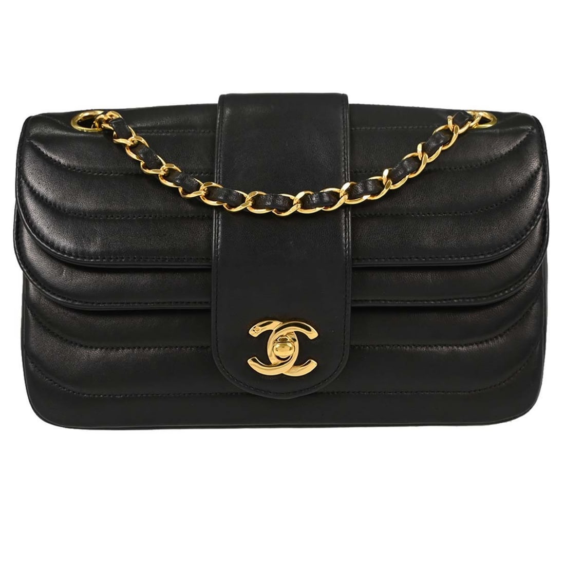 CHANEL Classic Double Flap Small Shoulder Bag Black Lambskin: CHANEL Classic Double Flap Small Shoulder Bag Black Lambskin Chanel Classic Double Flap Small shoulder bag in black lambskin with horizontal stitch matelasse detailing and a flap turnlock closure. Thi