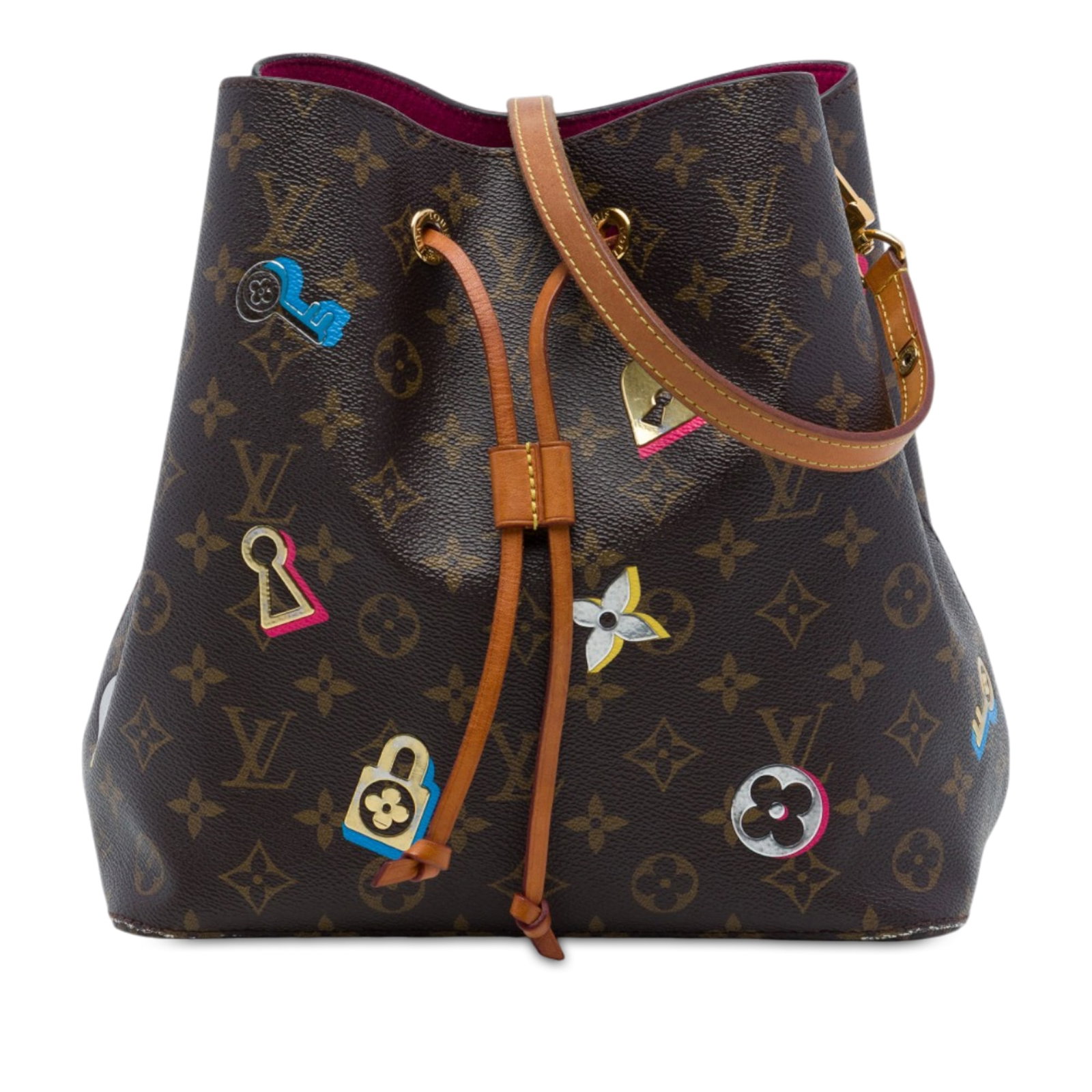 Louis Vuitton Neonoe MM Monogram Love Lock Bucket Bag: Louis Vuitton Neonoe MM Monogram Love Lock Bucket Bag Louis Vuitton Monogram Love Lock Neonoe MM bucket bag crafted with a monogram canvas body and a detachable flat vachetta leather strap. It feature