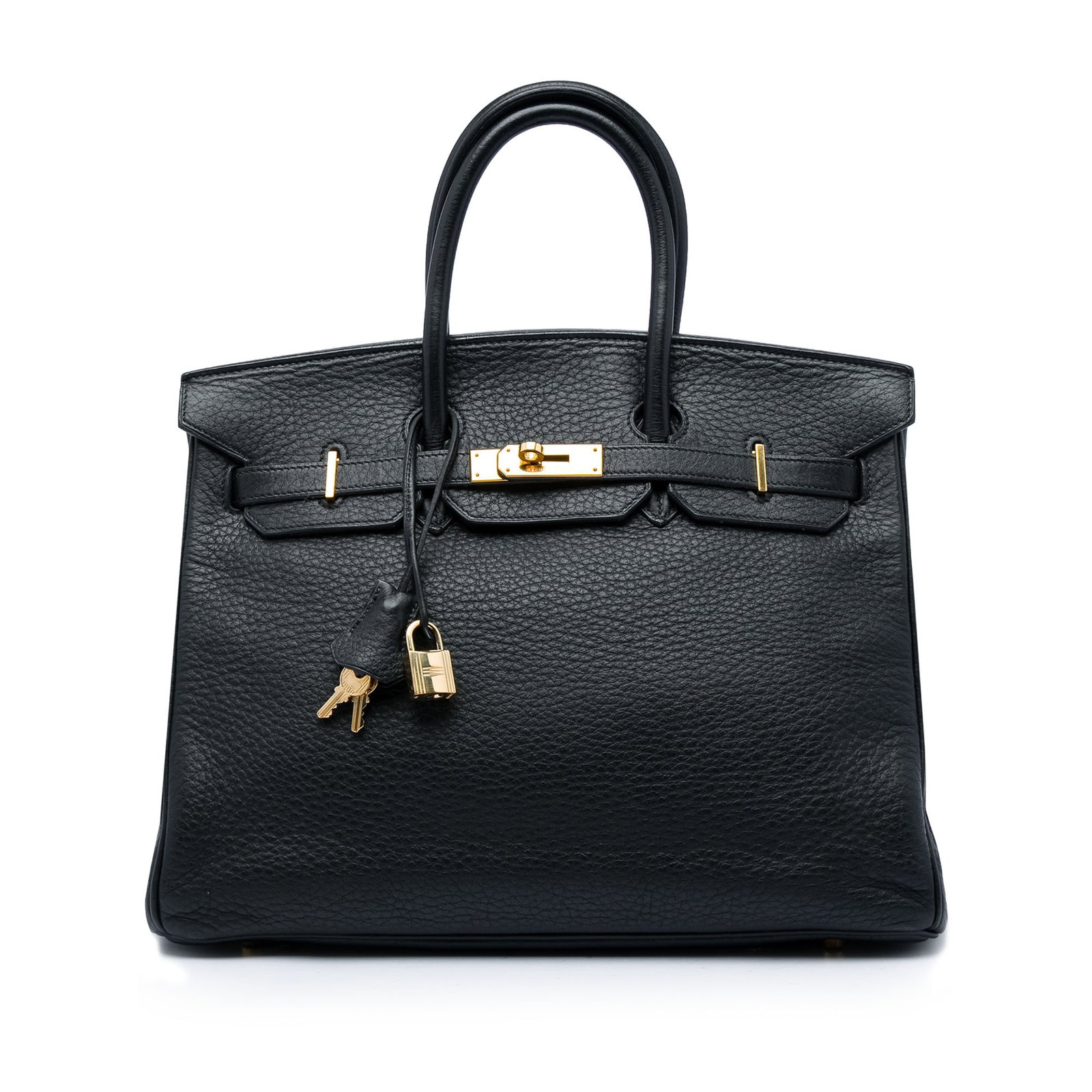 Hermes Birkin Retourne 35 Clemence Leather Handbag Noir: Hermes Birkin Retourne 35 Clemence Leather Handbag Noir Hermes Birkin Retourne 35 crafted in Noir Clemence leather with rolled leather handles, a front flap with turn-lock closure, gold-tone hardware,