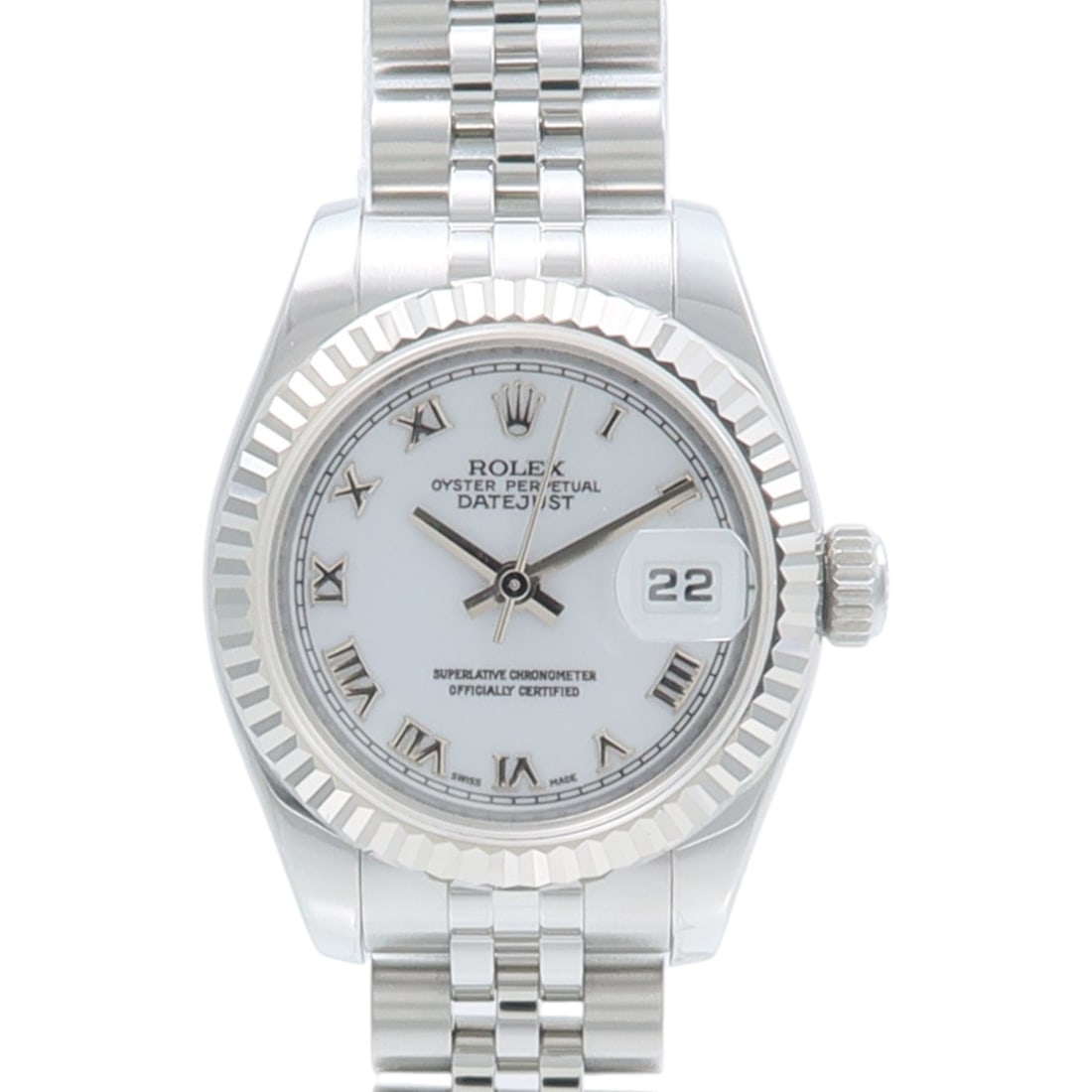 Rolex 179174 Datejust ladies automatic wristwatch white dial steel K18WG: Rolex 179174 Datejust ladies automatic wristwatch white dial steel K18WG Rolex Datejust reference 179174 is a ladies automatic wristwatch with a white dial and a K18 white gold and stainless steel con