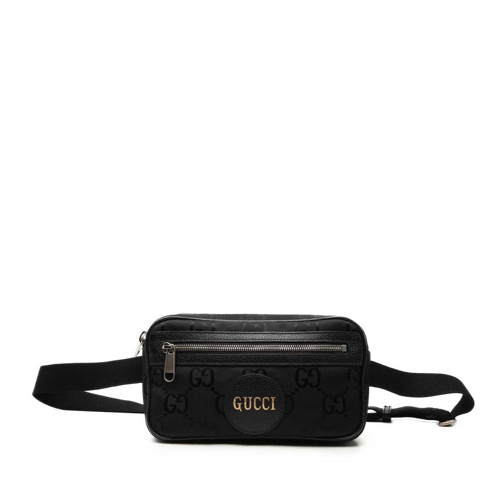 Gucci Off The Grid GG Nylon Belt Bag Black: Gucci Off The Grid GG Nylon Belt Bag Black A Gucci Off The Grid belt bag crafted in black nylon with an adjustable flat waist strap. The design includes a top zip closure, an exterior front zip pocket
