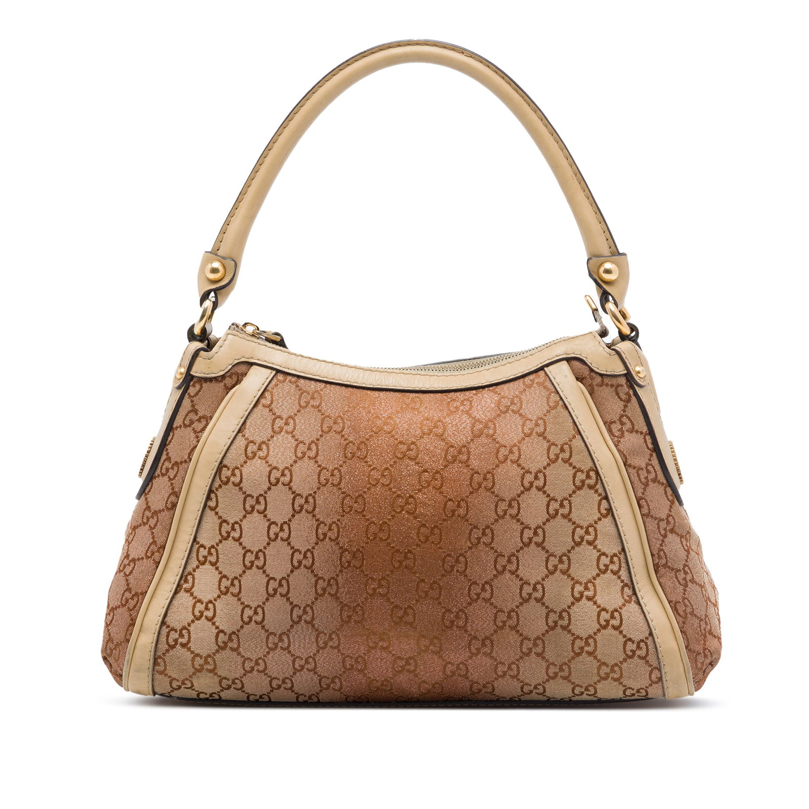 Gucci Scarlett GG Lurex Canvas Handbag Brown Leather Trim: Gucci Scarlett GG Lurex Canvas Handbag Brown Leather Trim Gucci GG Canvas Lurex Scarlett handbag with a canvas body, leather trim, rolled leather handle, top zip closure, and interior zip and slip poc