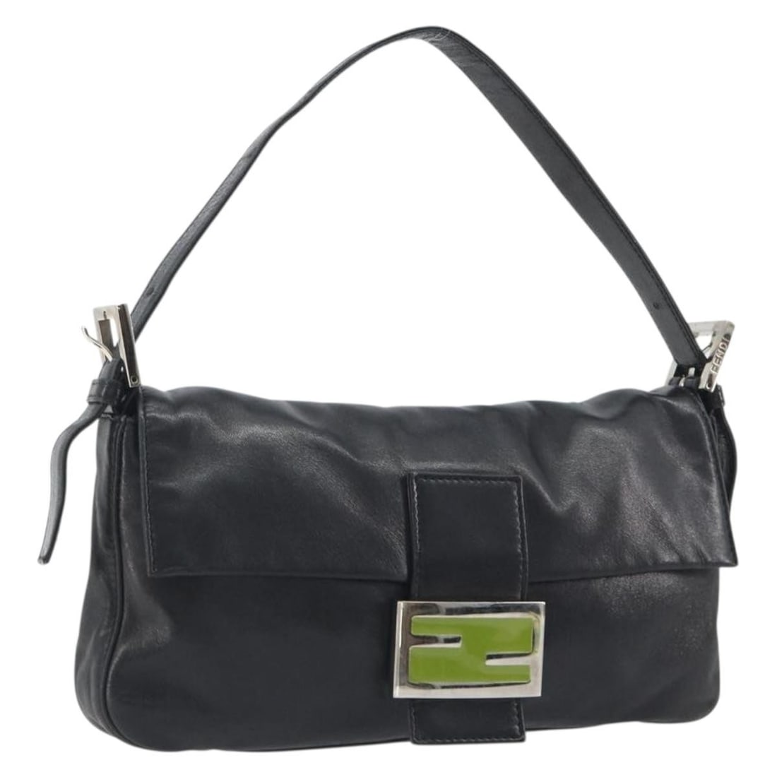 Fendi Mamma Baguette Black Leather Shoulder Handbag Silver Tone: Fendi Mamma Baguette Black Leather Shoulder Handbag Silver Tone Fendi Mamma Baguette shoulder bag in black leather with silver-tone accents. This women's shoulder bag is made in Italy and features the