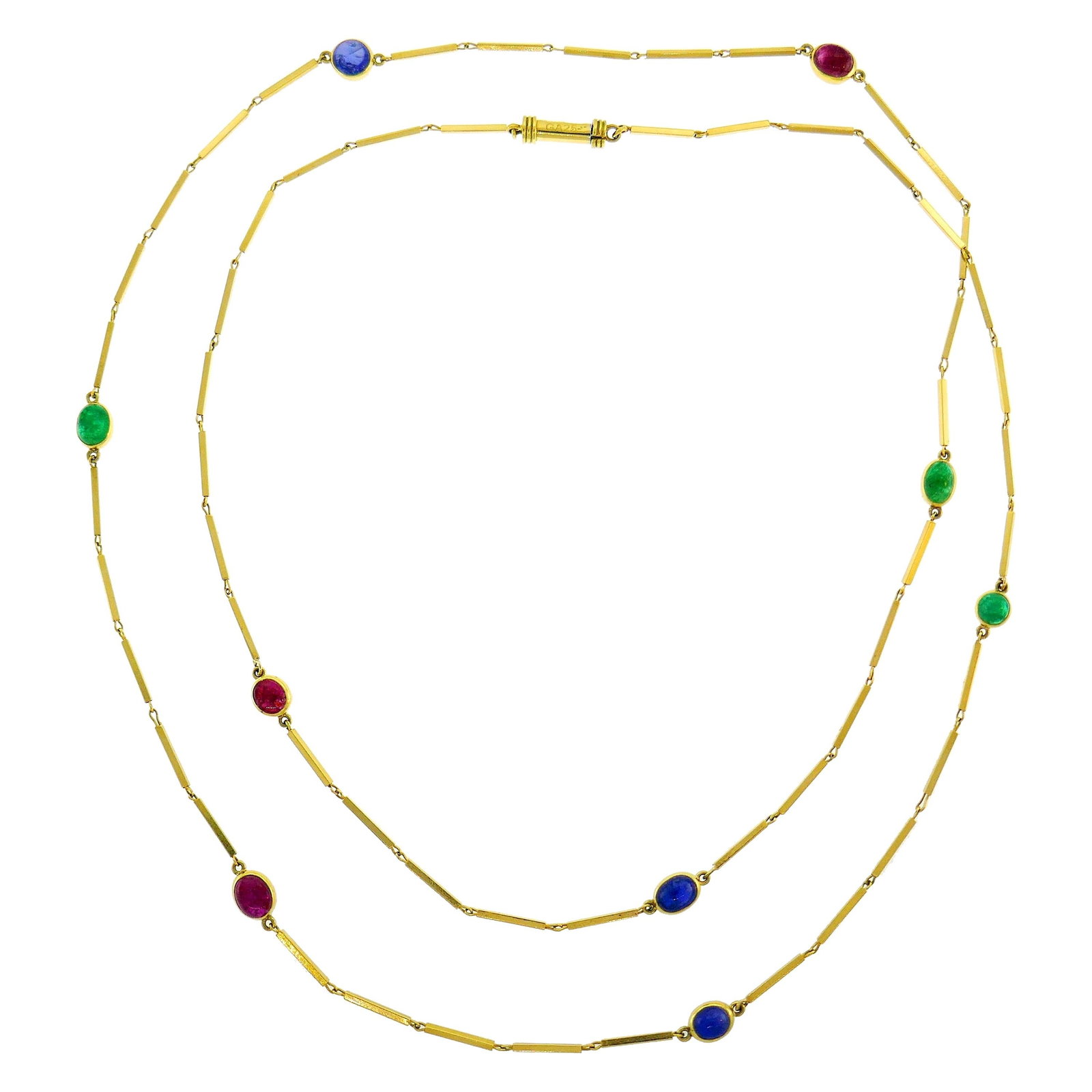 David Webb 18k Yellow Gold Station Necklace with Ruby Emerald Sapphire Cabochons (1 of 8)