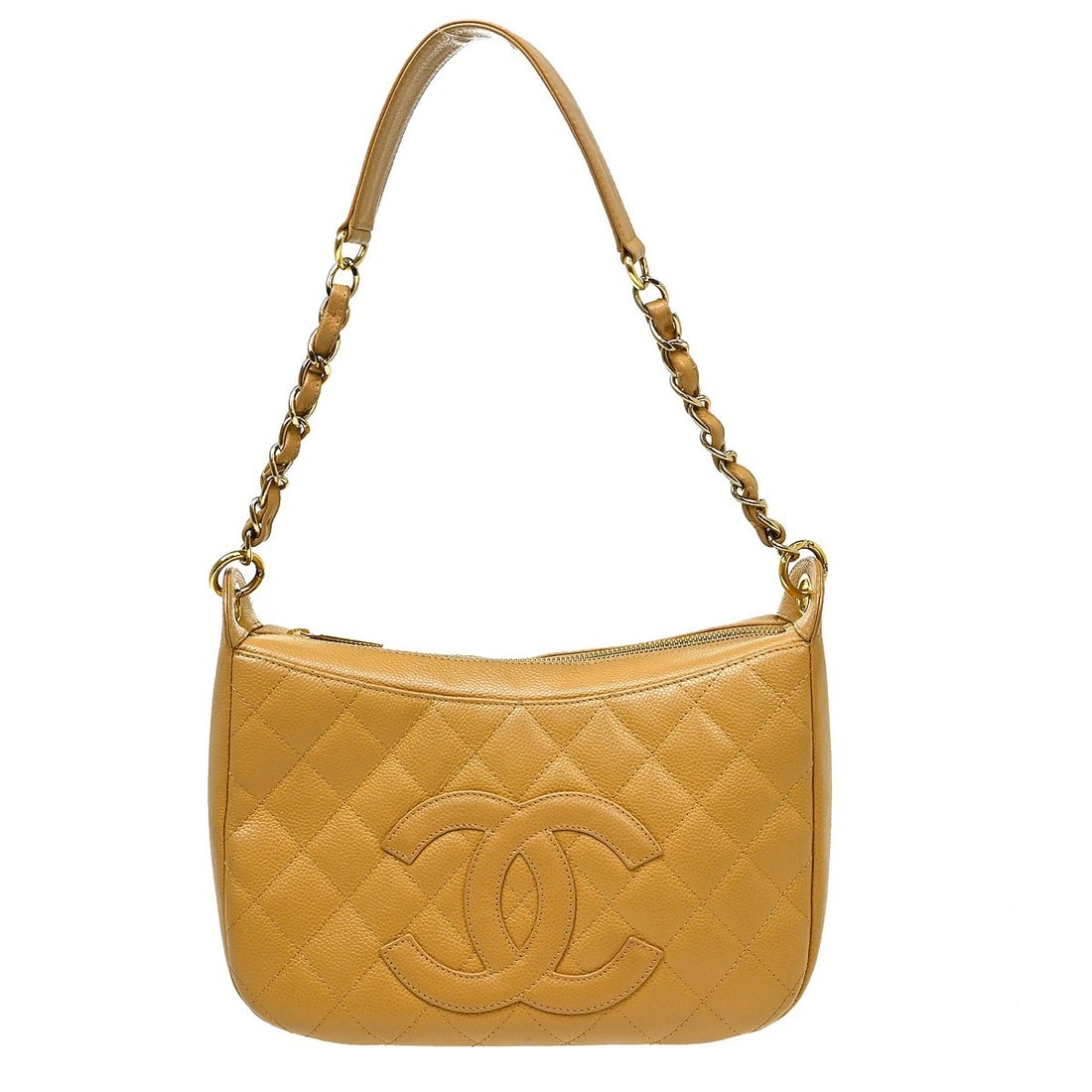 Chanel Timeless CC Chain beige caviar leather bag: Chanel Timeless CC Chain beige caviar leather bag Chanel Timeless CC Chain quilted caviar bag in beige leather. Made in Italy, this piece is presented in good condition with noted interior dirt and li