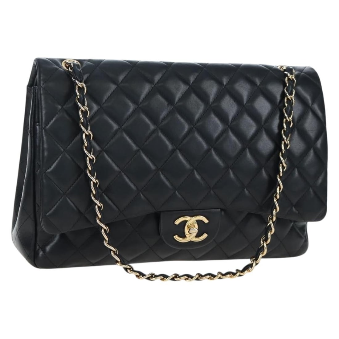 CHANEL 34 Matelasse Lamb Skin Double Flap Shoulder Bag Black: CHANEL 34 Matelasse Lamb Skin Double Flap Shoulder Bag Black CHANEL Matelasse 34 double flap chain shoulder bag in black lamb skin with gold-tone accents. Made in Italy, this women's shoulder bag show