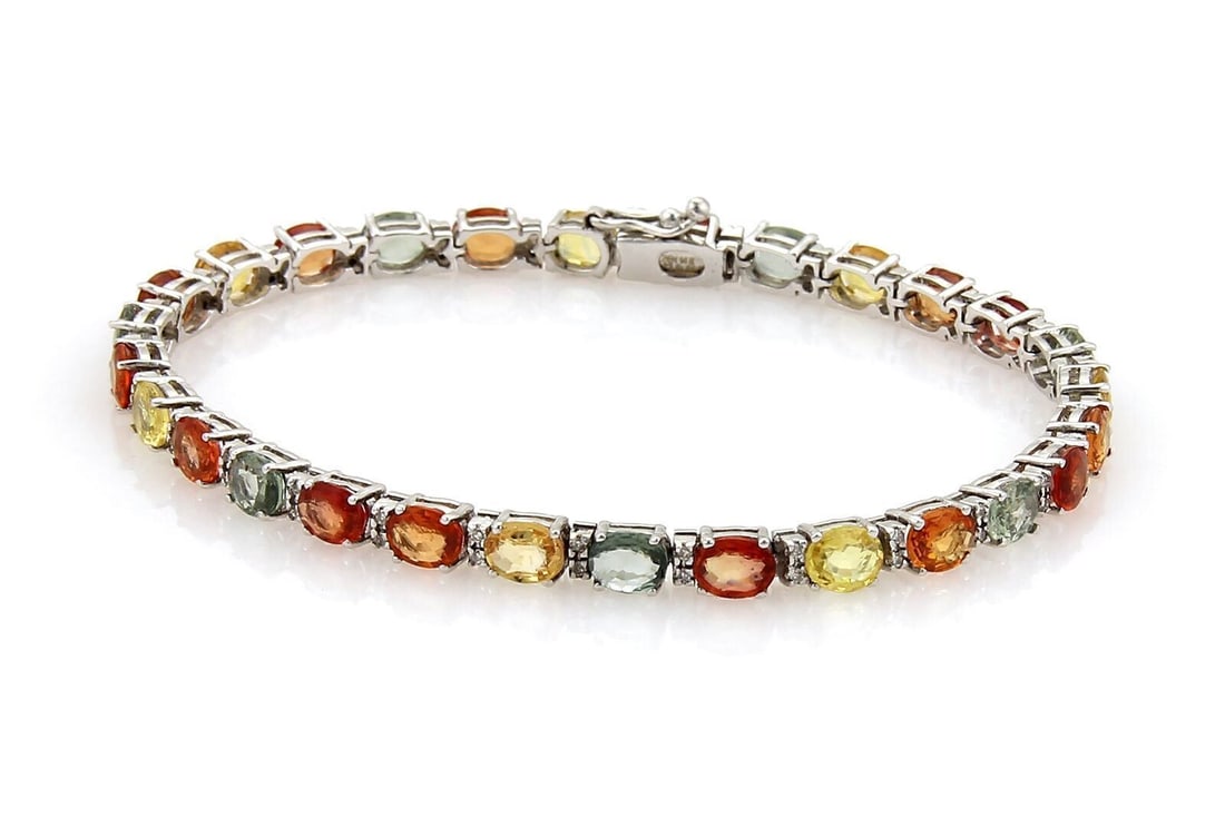 Unbranded 14k White Gold Tennis Bracelet with Multicolor Sapphires and Diamonds 7" (1 of 5)
