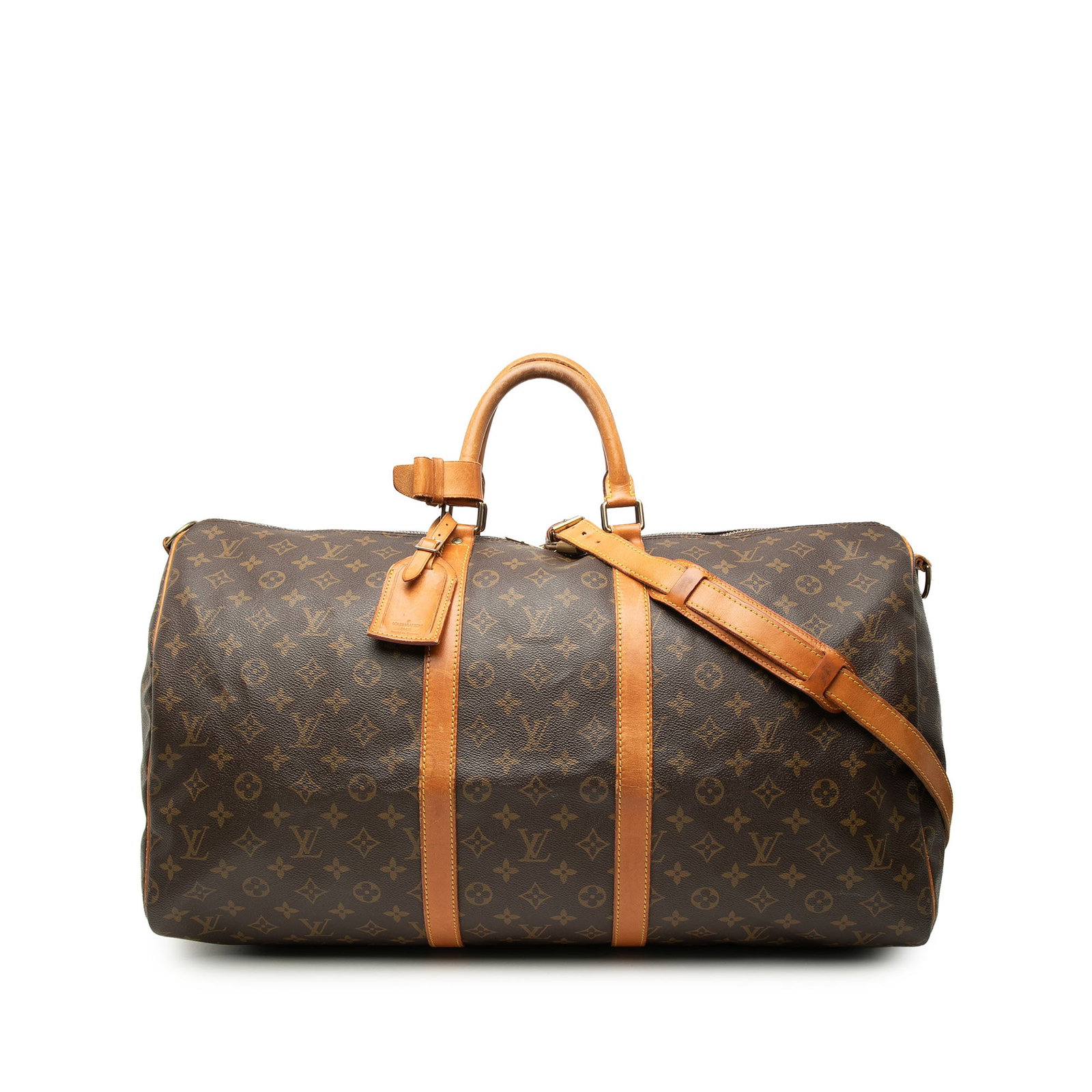 Louis Vuitton Keepall Bandouliere 55 Monogram Travel Bag: Louis Vuitton Keepall Bandouliere 55 Monogram Travel Bag Louis Vuitton Monogram Keepall Bandouliere 55 travel bag crafted with a monogram canvas body, vachetta leather trim, rolled vachetta leather ha