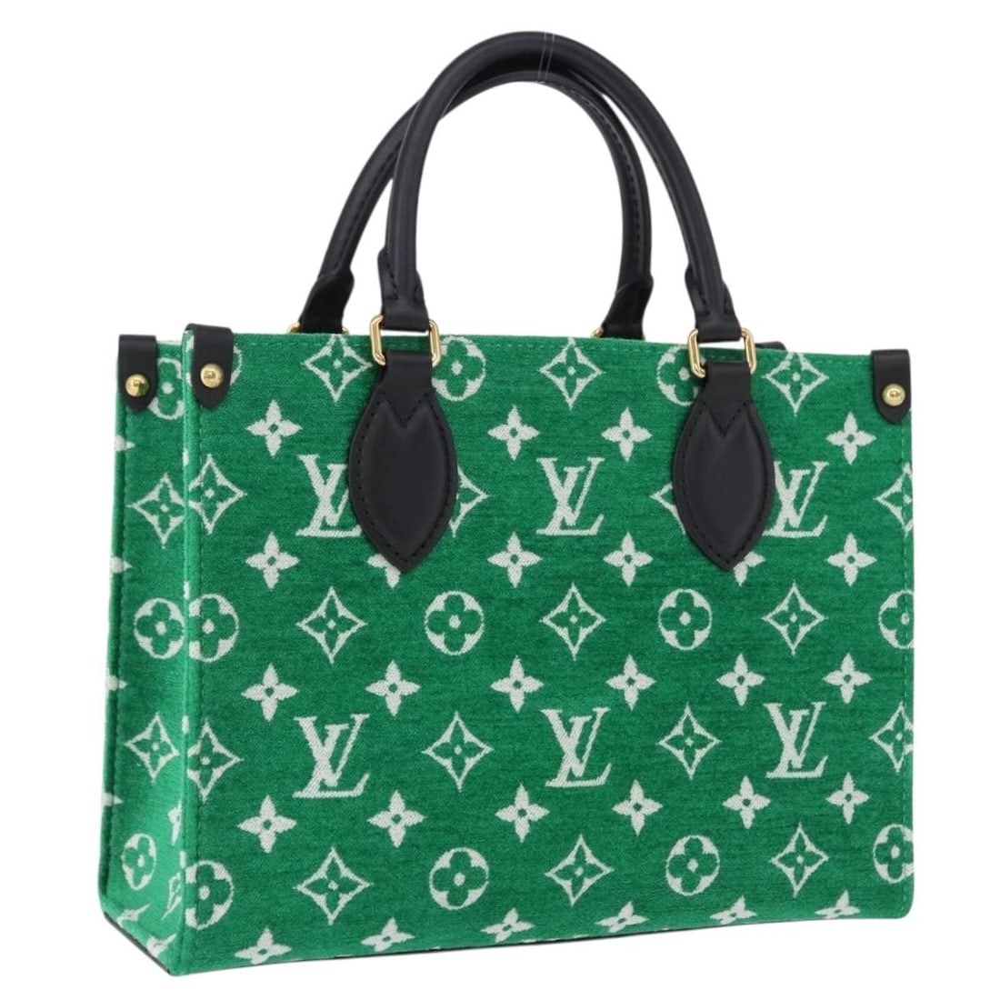 Louis Vuitton M46216 On The Go PM Green Monogram Handbag: Louis Vuitton M46216 On The Go PM Green Monogram Handbag Louis Vuitton OnTheGo PM handbag in green Monogram jacquard velvet. Made in France, this women's handbag includes a dust bag. It is in excellen