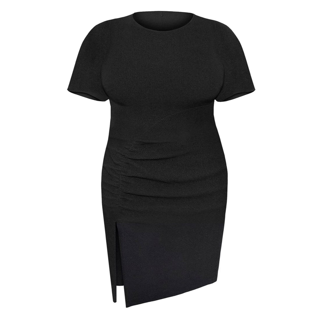 RACHEL RACHEL ROY Plus Size Black Ruched-Side Midi Dress 16W: RACHEL RACHEL ROY Plus Size Black Ruched-Side Midi Dress 16W Elevate your wardrobe with this chic Plus Size Ruched-Side Leg Slit Asymmetrical Dress in classic black. Designed by RACHEL RACHEL ROY, thi