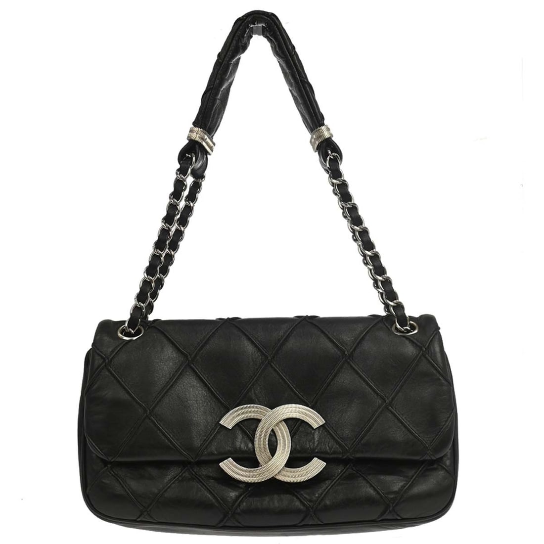 CHANEL Classic Flap Medium Lambskin Top Handle Bag Black: CHANEL Classic Flap Medium Lambskin Top Handle Bag Black Chanel Classic Flap top handle handbag in black lambskin with a turn lock closure. This women's medium handbag is made in Italy and features a 