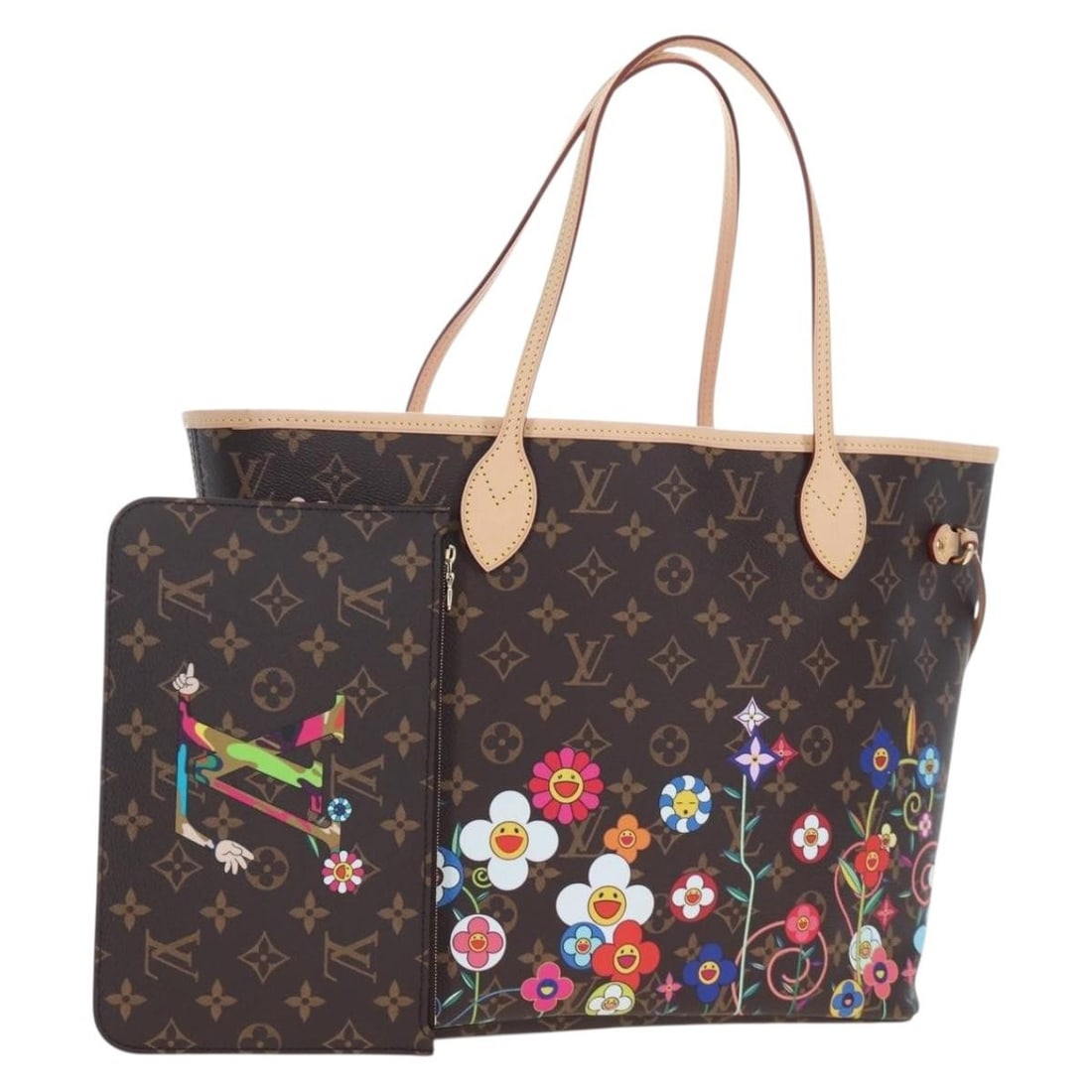 Louis Vuitton M13271 Neverfull MM Monogram Canvas Tote with Pouch: Louis Vuitton M13271 Neverfull MM Monogram Canvas Tote with Pouch Louis Vuitton Neverfull MM tote bag in Monogram canvas with a flower motif. This women's tote includes a dust bag and pouch. It is in 