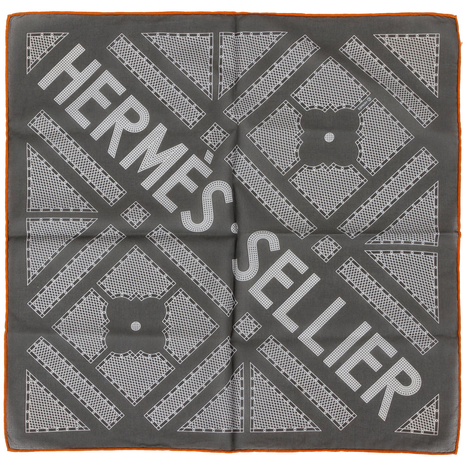 Hermes Grey Cotton Pochette with Orange Piping 16.5 in (1 of 4)