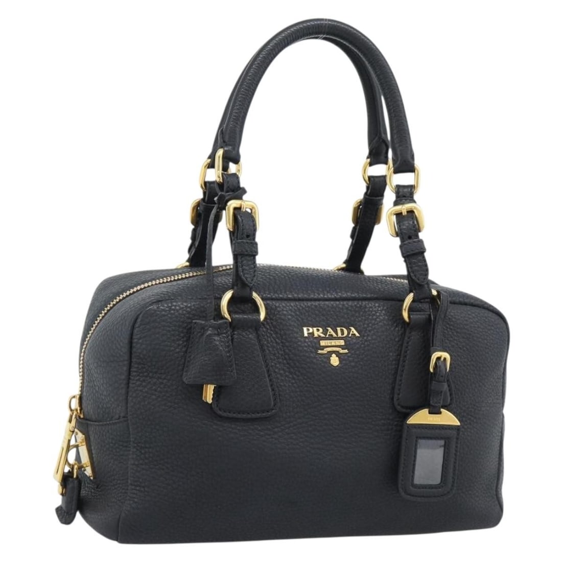 PRADA Leather Hand Bag Black with Gold Tone Hardware (1 of 18)