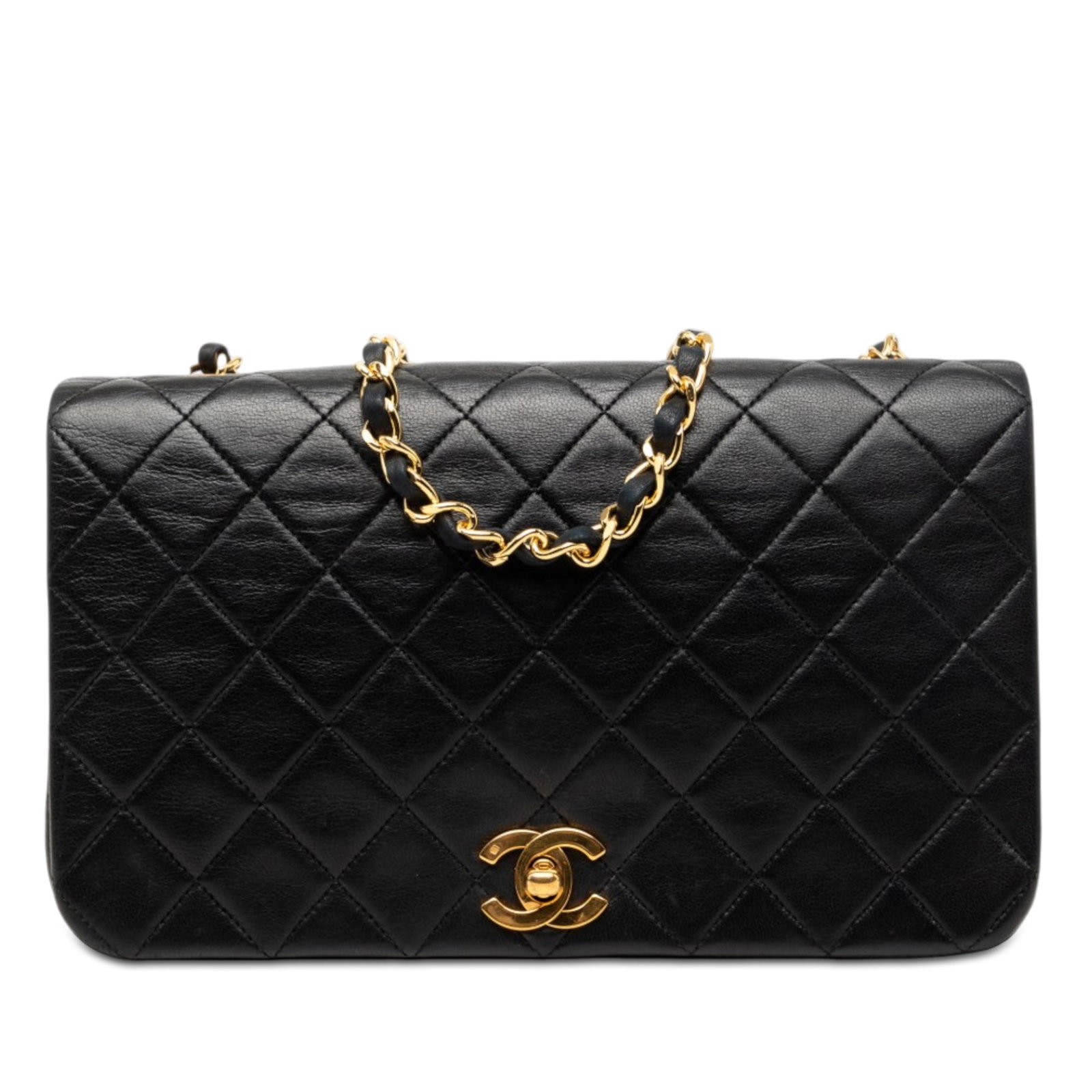 Chanel Medium Full Flap Quilted Lambskin Crossbody Bag Black: Chanel Medium Full Flap Quilted Lambskin Crossbody Bag Black Medium Chanel Full Flap crossbody bag crafted in black quilted lambskin leather. It features a leather-woven chain link shoulder strap, a f