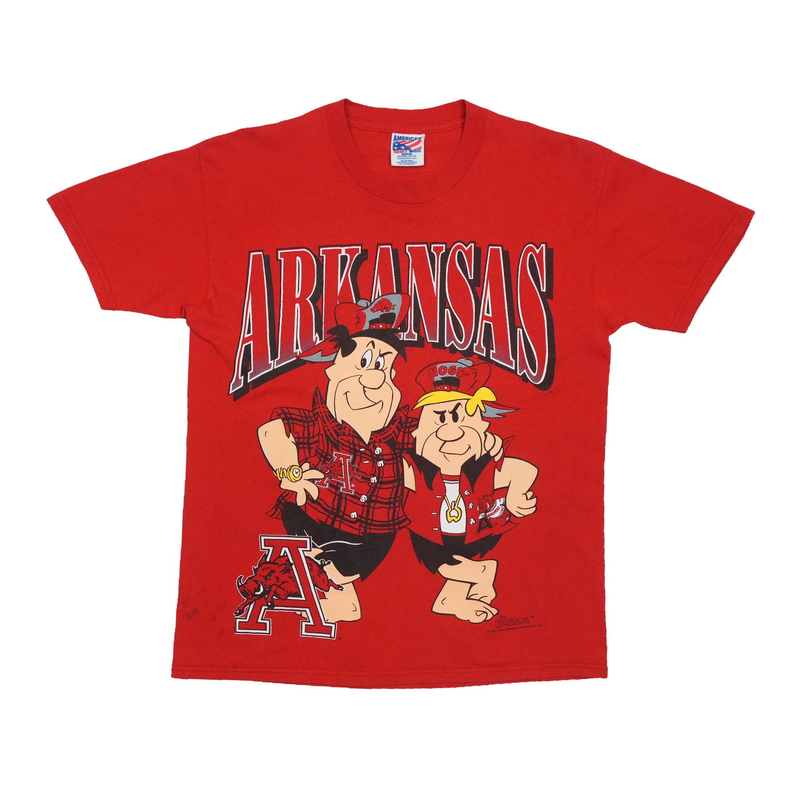 Vintage 1994 Flintstones Arkansas Razorbacks Cotton Shirt Medium: Vintage 1994 Flintstones Arkansas Razorbacks Cotton Shirt Medium Original vintage 1994 Arkansas Razorbacks Flintstones shirt in 100% cotton. This is a true vintage piece, not a modern reproduction. Si