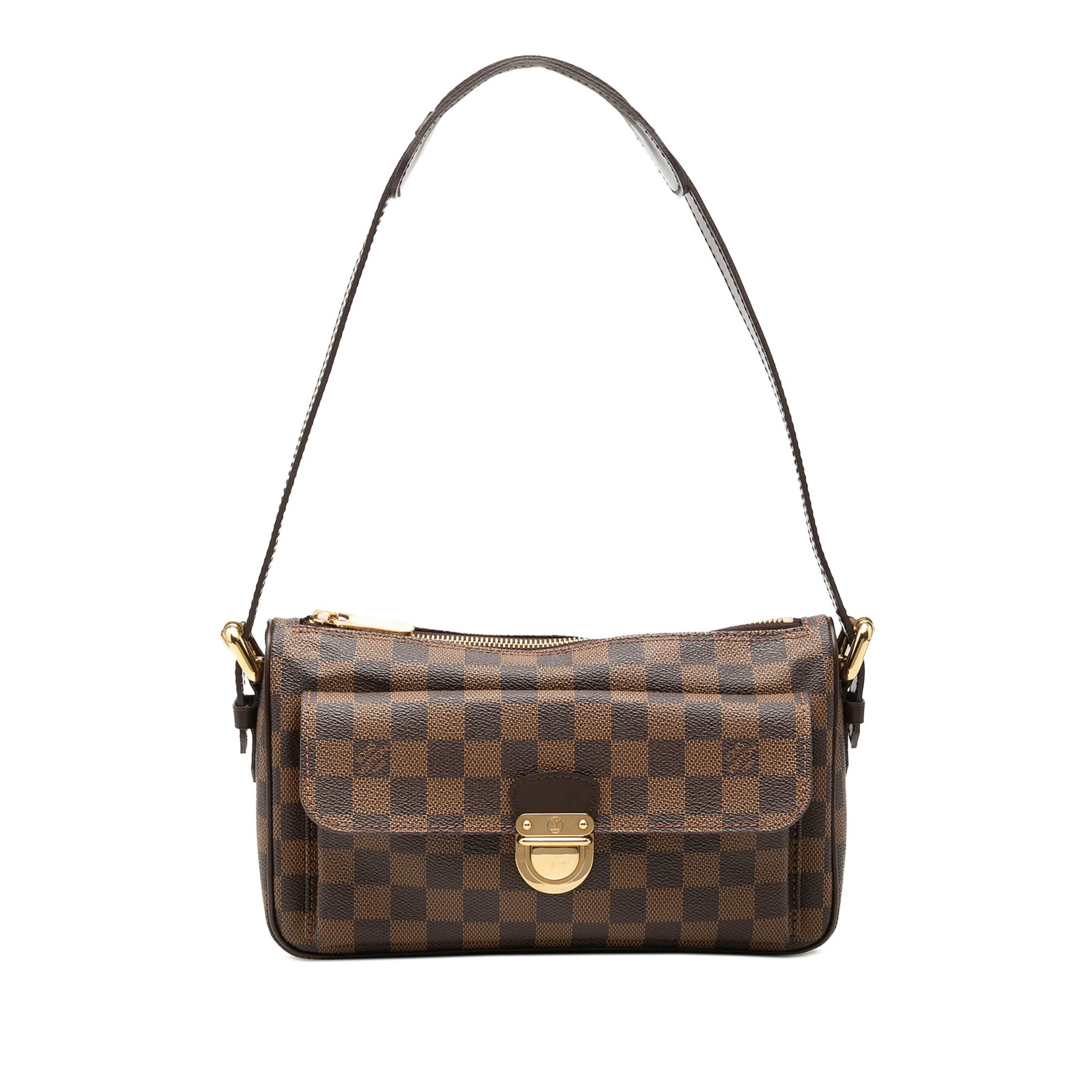 Louis Vuitton Ravello GM Damier Ebene Shoulder Bag: Louis Vuitton Ravello GM Damier Ebene Shoulder Bag Louis Vuitton Ravello GM shoulder bag in Damier Ebene canvas with leather trim. The design features a flat leather shoulder strap, top zip closure, f