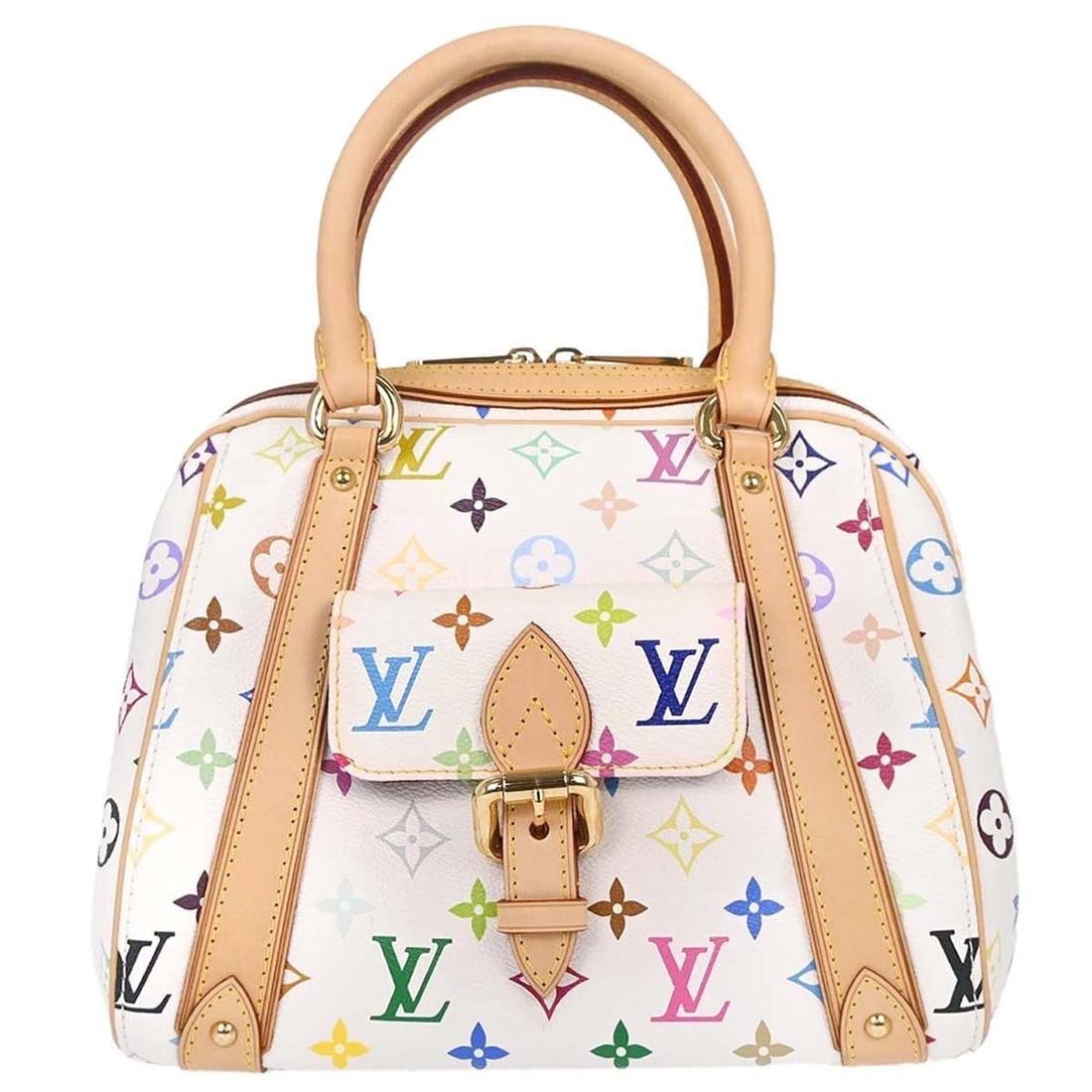 Louis Vuitton Priscilla White Multicolor Monogram Hand Bag M40096: Louis Vuitton Priscilla White Multicolor Monogram Hand Bag M40096 Louis Vuitton Priscilla handbag in white Monogram Multicolor canvas with leather trim. This medium women's handbag features a zip clos