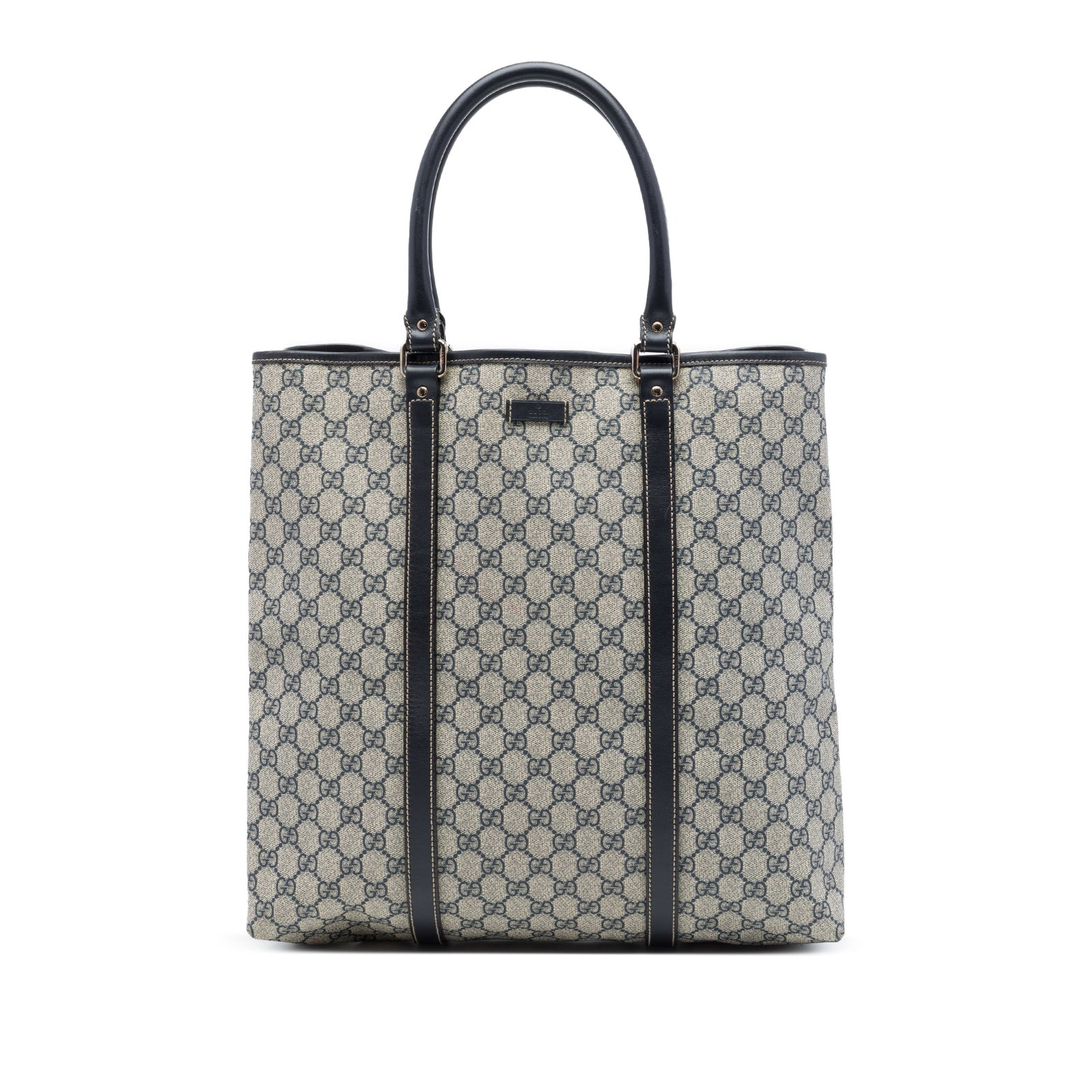 Gucci GG Supreme Joy Vertical Tote Beige Coated Canvas Bag: Gucci GG Supreme Joy Vertical Tote Beige Coated Canvas Bag A Gucci GG Supreme Joy Vertical Tote in beige with a coated canvas body and leather trim. It features rolled leather handles, an open top wit