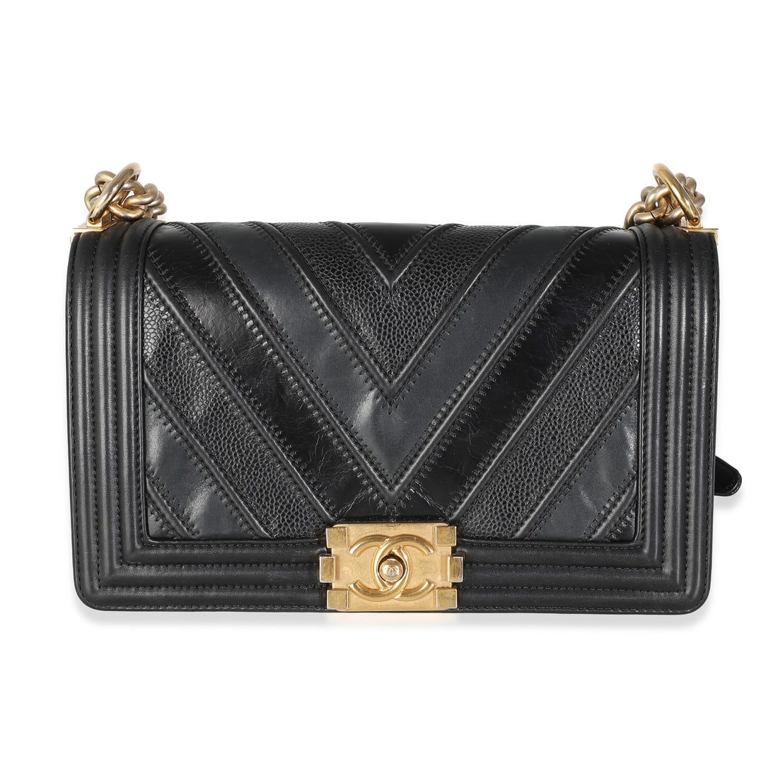 Chanel Old Medium Boy Bag black leather suede crossbody shoulder handbag: Chanel Old Medium Boy Bag black leather suede crossbody shoulder handbag Chanel Old Medium Boy handbag in black calfskin caviar with chevron detailing from the In The Mix line. This pre-owned bag feat