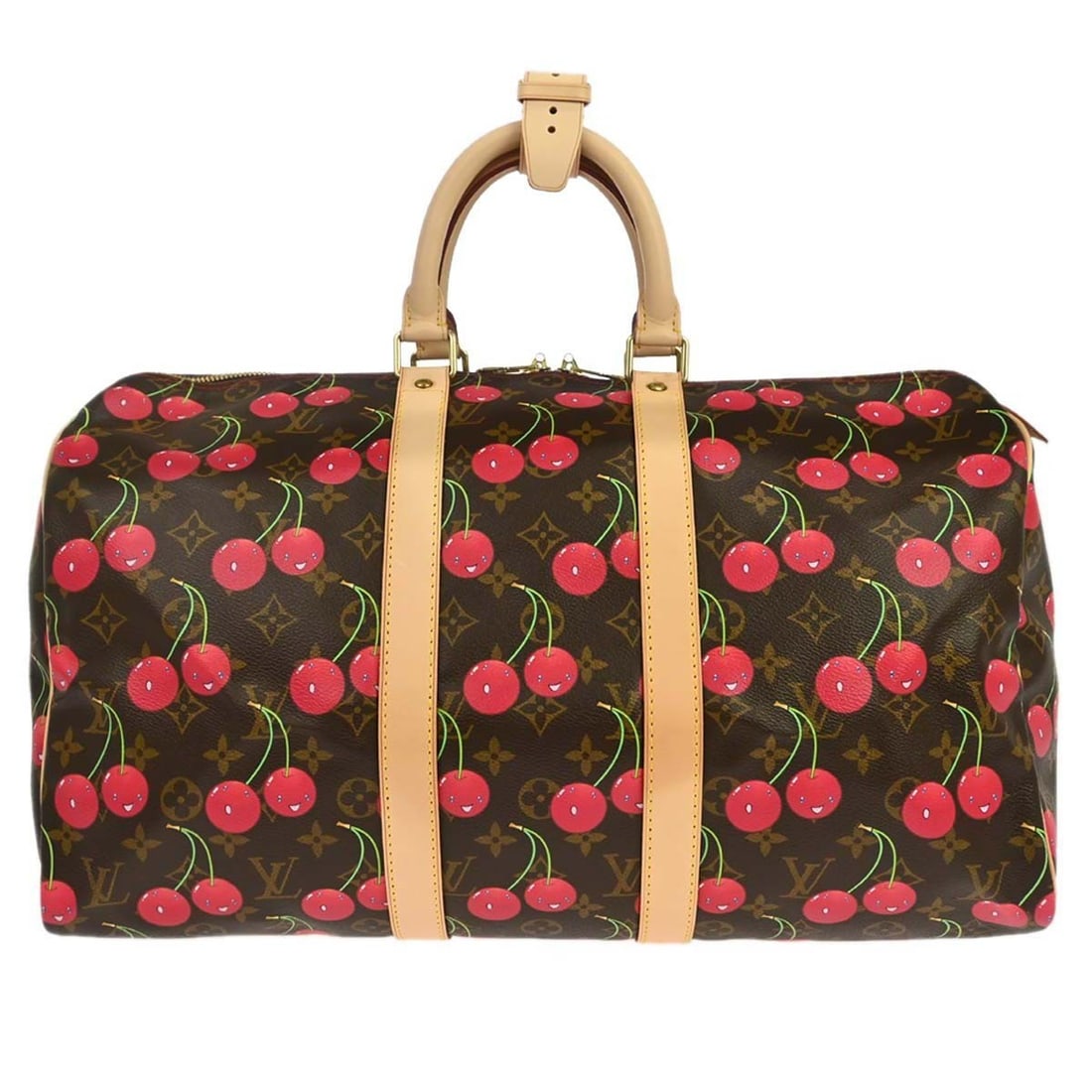 Louis Vuitton Keepall 45 Monogram Cherry Travel Duffle Bag M95011: Louis Vuitton Keepall 45 Monogram Cherry Travel Duffle Bag M95011 Vintage Louis Vuitton Keepall 45 duffle handbag in Monogram canvas and leather with double handles and zip closure. This extra large t