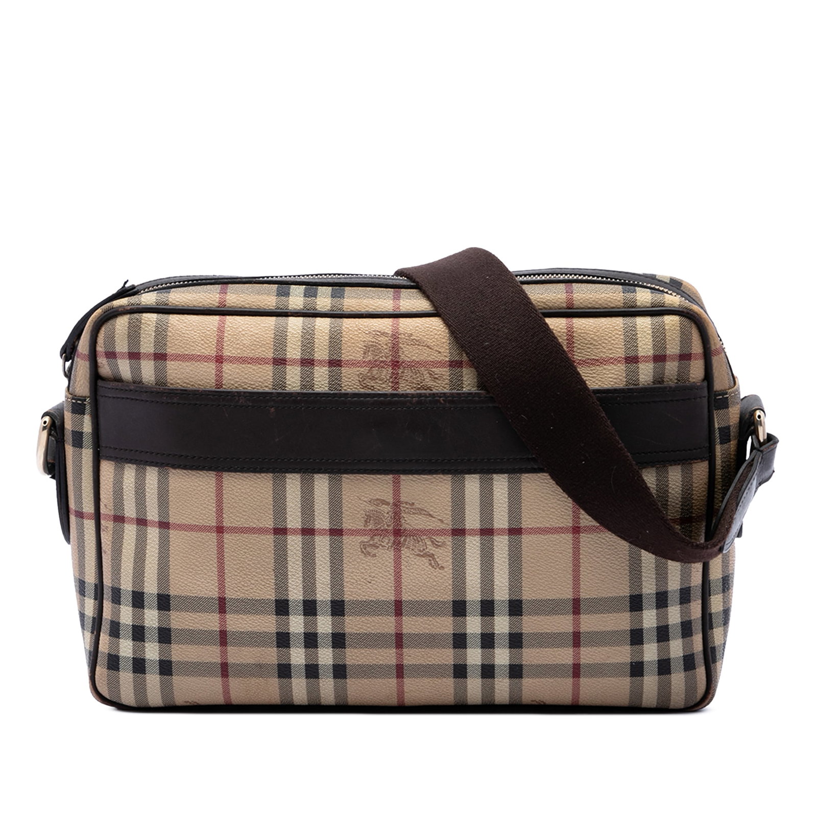 Burberry Haymarket Check Crossbody Bag in Coated Canvas: Burberry Haymarket Check Crossbody Bag in Coated Canvas Burberry crossbody bag in Haymarket check coated canvas with leather trim. This bag features an adjustable flat canvas strap, top zip closure, f