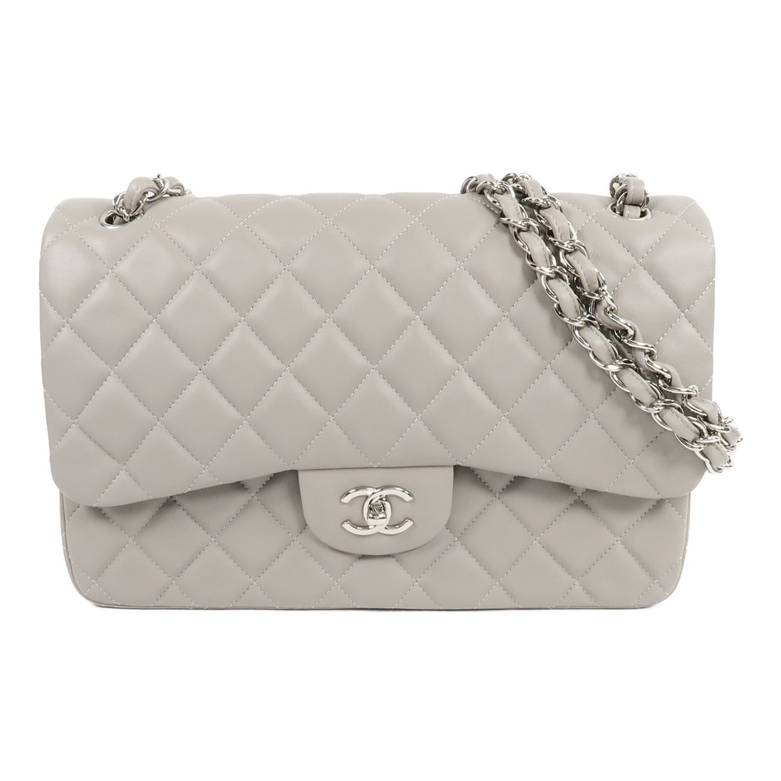 CHANEL A58600 Large Classic Flap Shoulder Bag Gray Lambskin SHW (1 of 17)