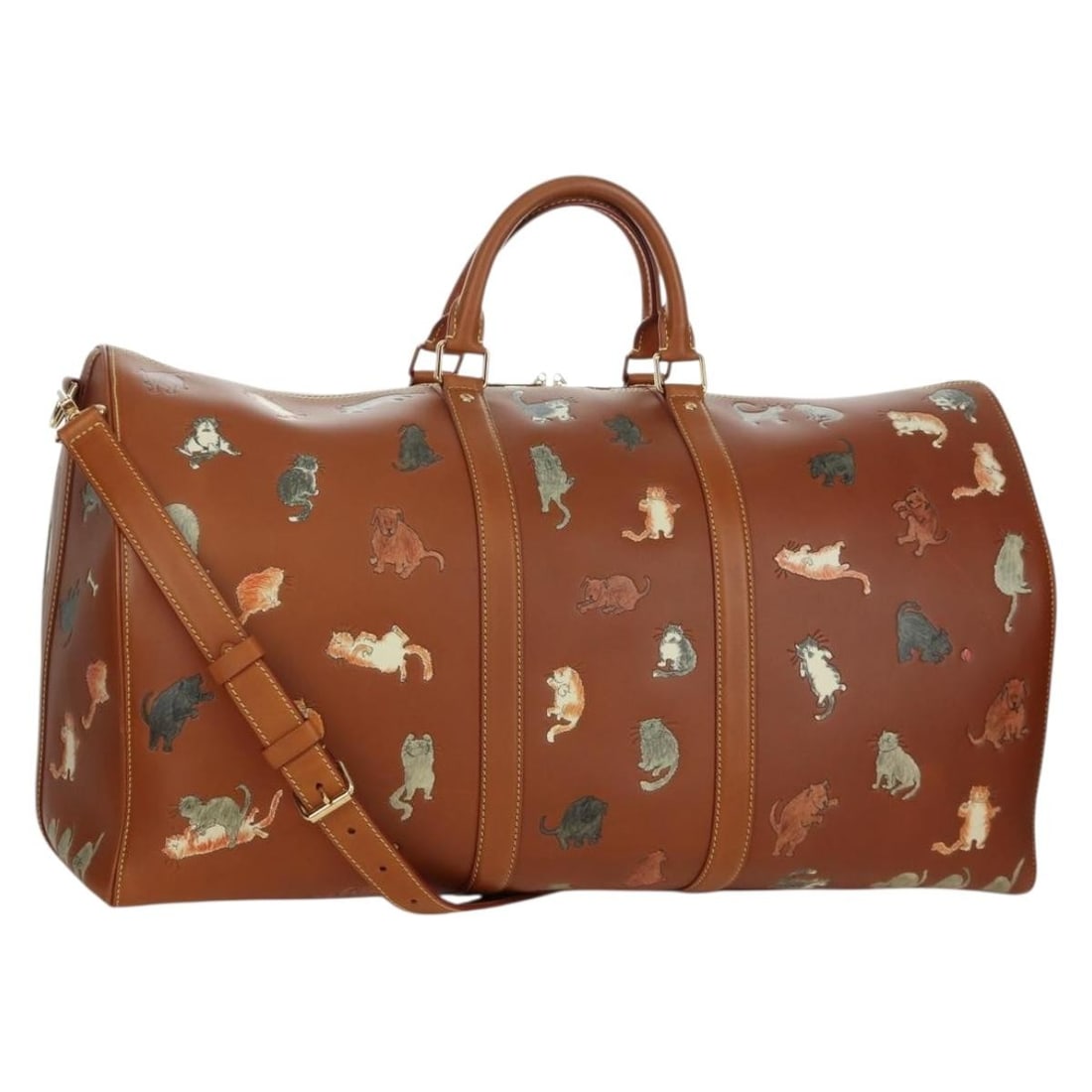 Louis Vuitton M52951 Catgram Keepall 55 leather Boston bag: Louis Vuitton M52951 Catgram Keepall 55 leather Boston bag Louis Vuitton Keepall Bandouliere 55 Boston bag in brown leather, made in Italy. It comes with a shoulder strap and the listed accessories, a