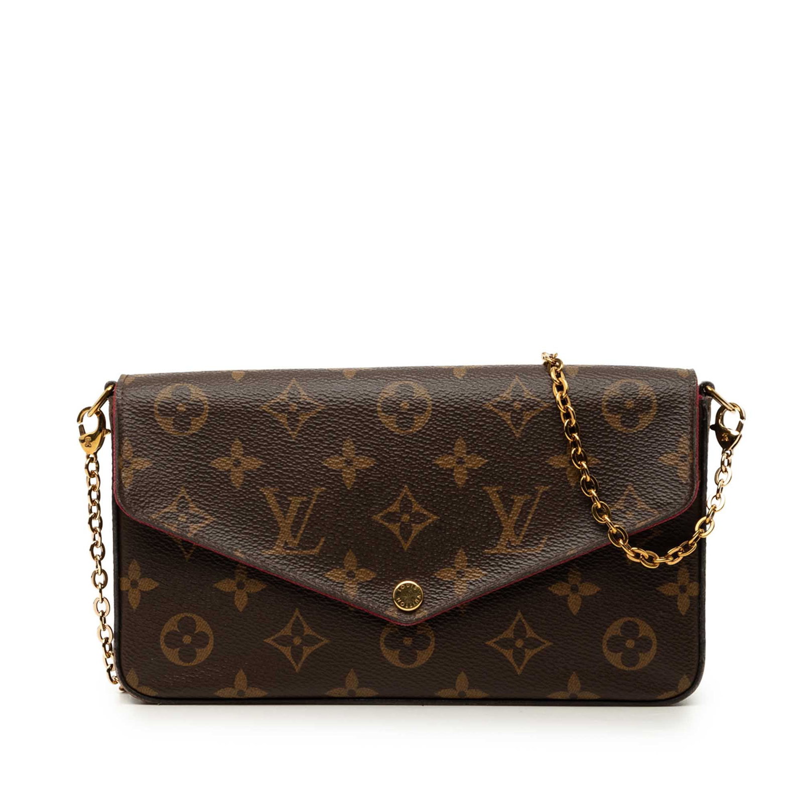 Louis Vuitton Pochette Felicie Monogram Crossbody Bag: Louis Vuitton Pochette Felicie Monogram Crossbody Bag Louis Vuitton Monogram Pochette Felicie crossbody bag crafted with a monogram canvas body and a detachable gold-tone chain shoulder strap. The des