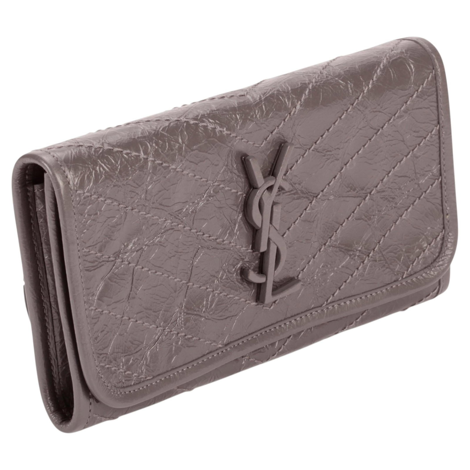 Yves Saint Laurent grey crinkled leather clutch with YSL logo (1 of 10)