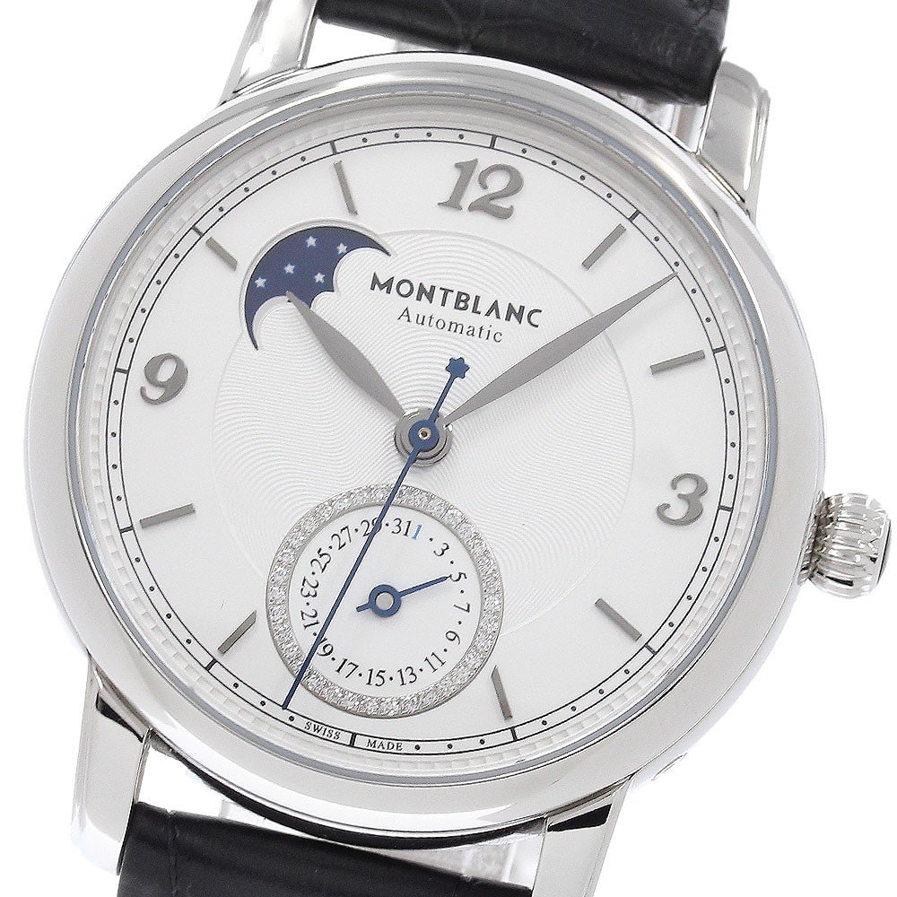 Montblanc Star Legacy 119959 mens automatic moon phase wristwatch: Montblanc Star Legacy 119959 mens automatic moon phase wristwatch Montblanc Star Legacy men's automatic wristwatch with a silver dial and stainless steel case. This reference 119959 features date and 
