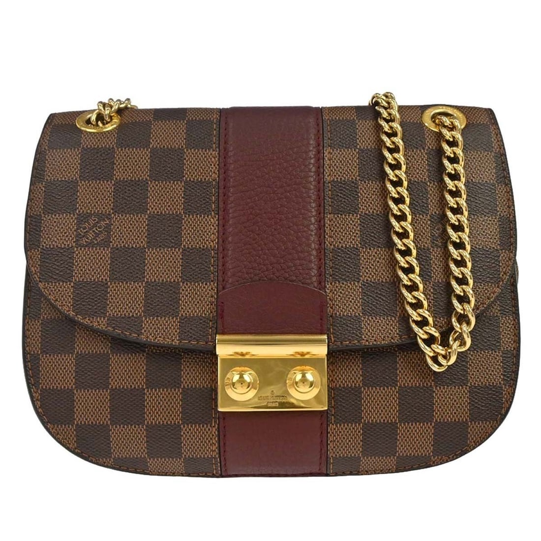 Louis Vuitton Wight N64420 Damier Canvas Shoulder Bag Brown: Louis Vuitton Wight N64420 Damier Canvas Shoulder Bag Brown Louis Vuitton Damier Wight Chain Shoulder Bag in medium size, crafted in Damier canvas with leather accents. It features a buckle closure, c