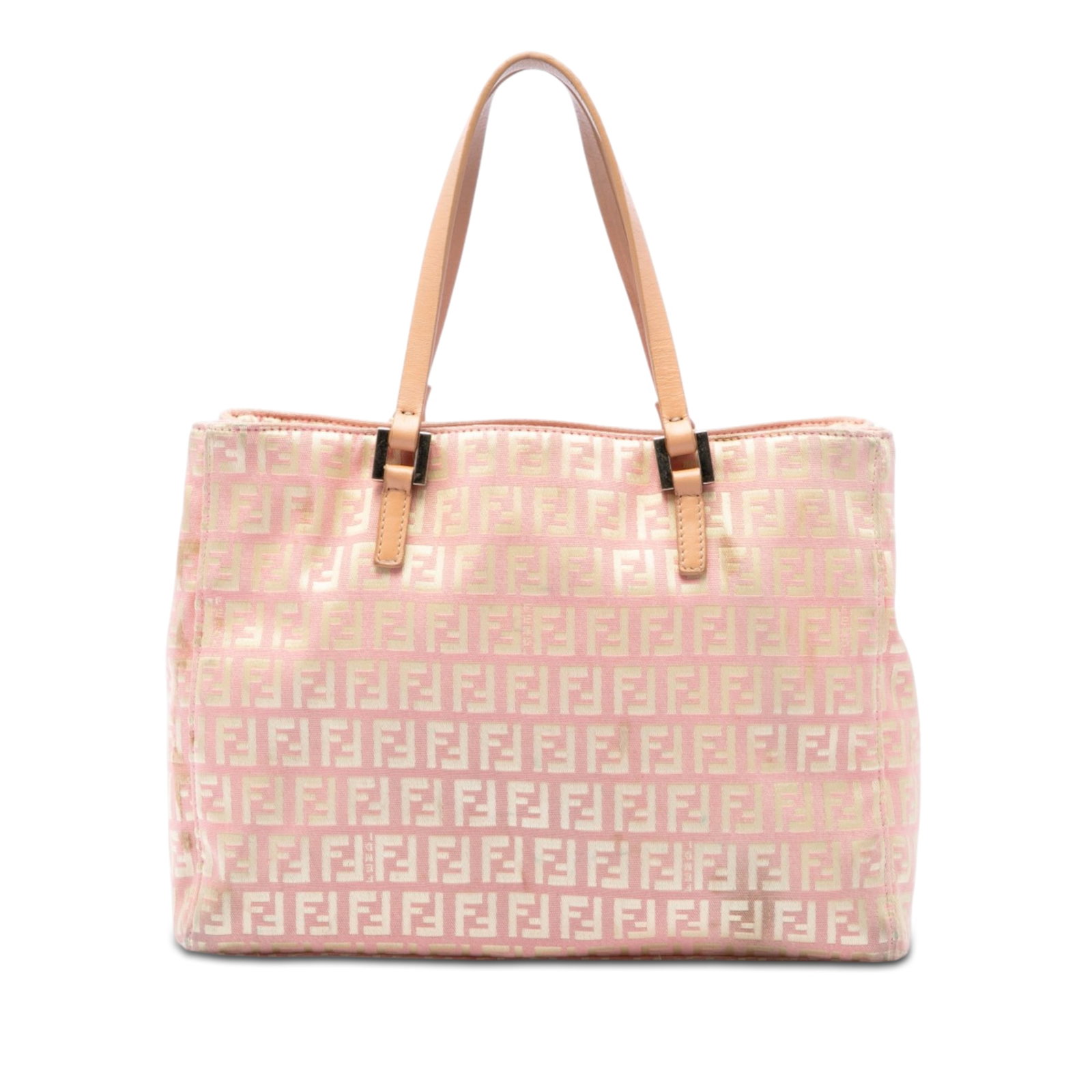 Fendi Zucchino Pink Canvas Tote Bag Made in Italy: Fendi Zucchino Pink Canvas Tote Bag Made in Italy Fendi Zucchino canvas tote in pink with flat leather handles and an open-top design. The interior includes a center zip compartment for added organiza