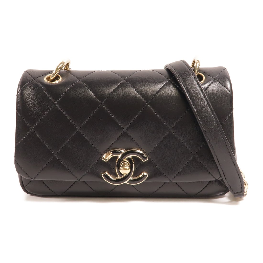 CHANEL AS2317 Lambskin Flap Shoulder Bag Black CC Woven Logo (1 of 17)