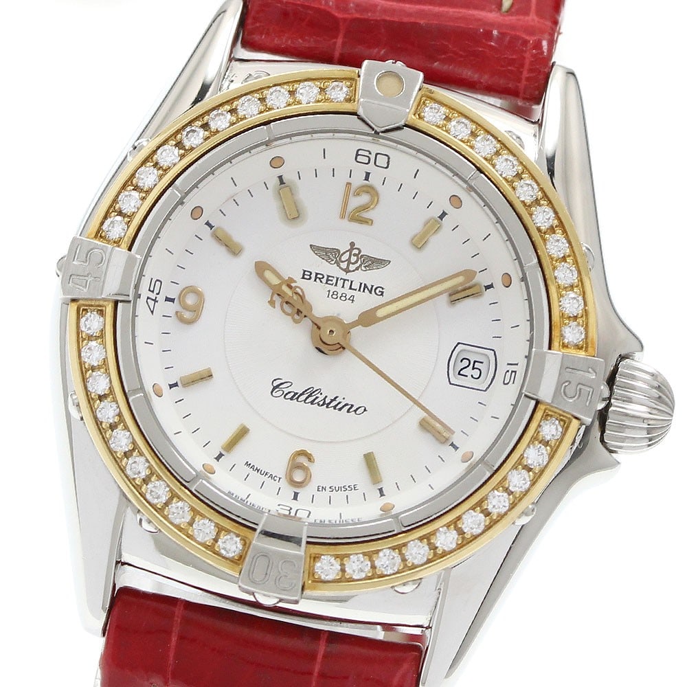 Breitling D52045 Callistino Ladies Quartz Watch Date Diamond Bezel: Breitling D52045 Callistino Ladies Quartz Watch Date Diamond Bezel Breitling Callistino ladies wristwatch with a diamond bezel and date display. This quartz model features a white dial, a stainless st