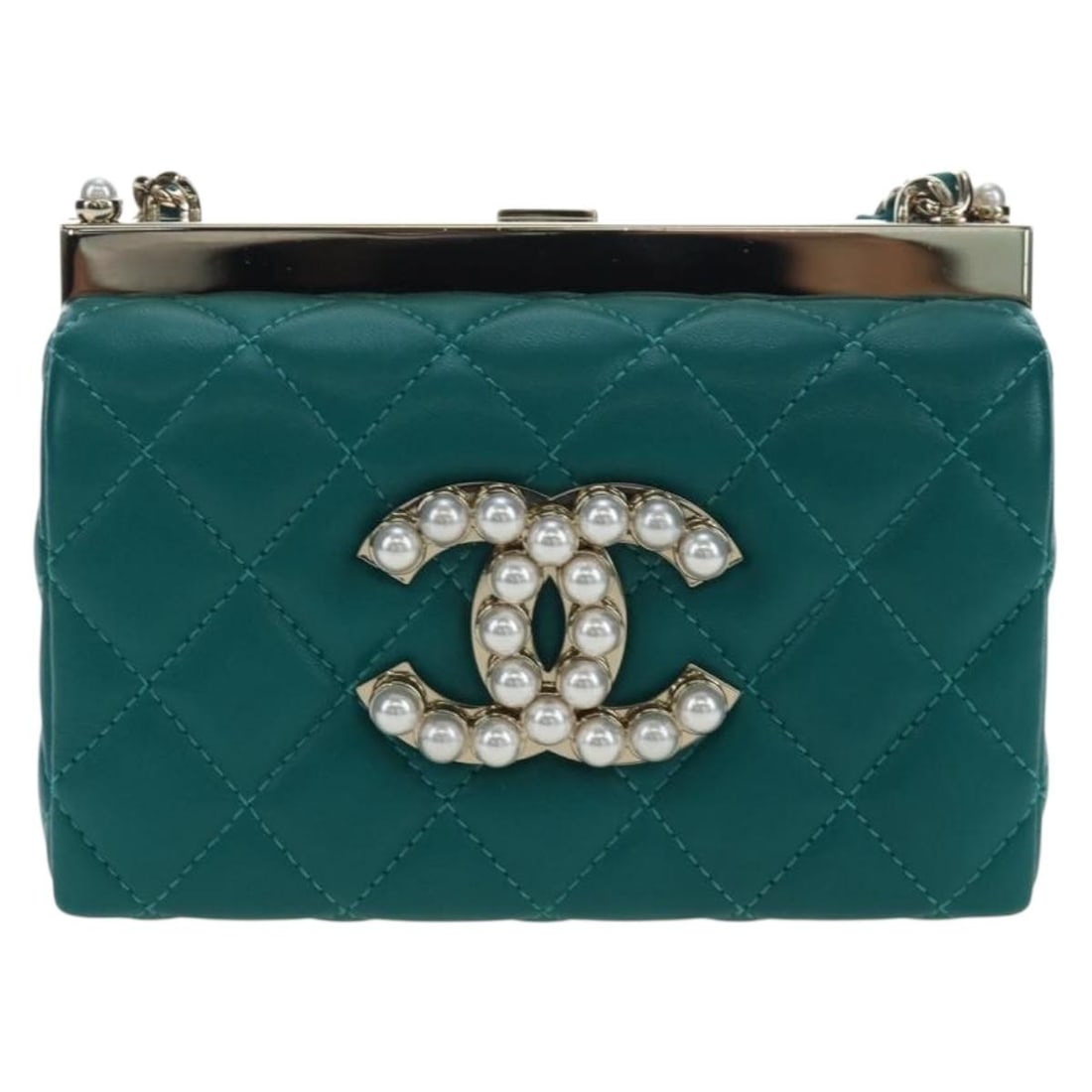 CHANEL CC Lambskin Shoulder Bag Green with Gold Chain (1 of 18)