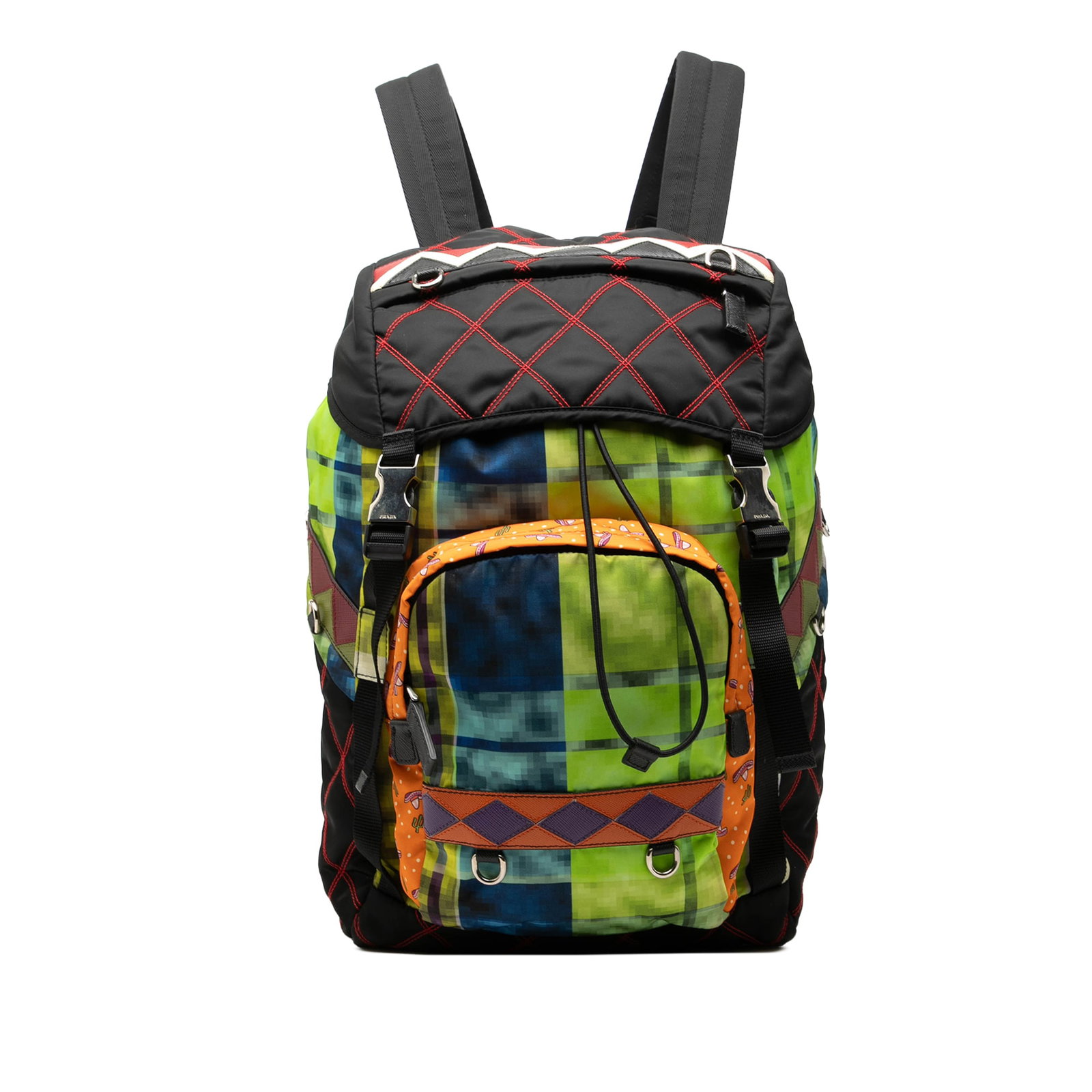 Prada Tessuto Patch Nylon Backpack Green: Prada Tessuto Patch Nylon Backpack Green Prada Tessuto Patch Backpack in green with a nylon body, flat top handle, and adjustable back straps. The design includes a double zip-around closure, exterior