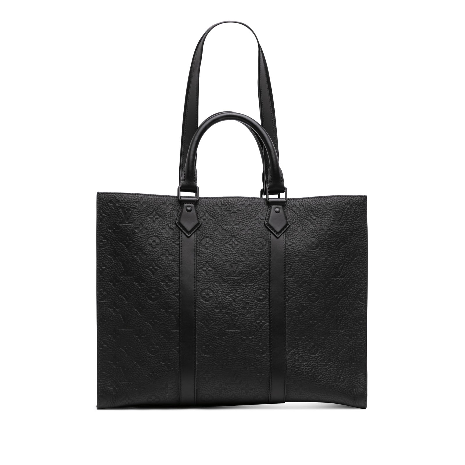 Louis Vuitton Sac Plat 24H Taurillon Monogram Leather Bag: Louis Vuitton Sac Plat 24H Taurillon Monogram Leather Bag Louis Vuitton Sac Plat 24H in black Monogram Taurillon cowhide leather. This bag features rolled handles, a flat leather shoulder strap, an op